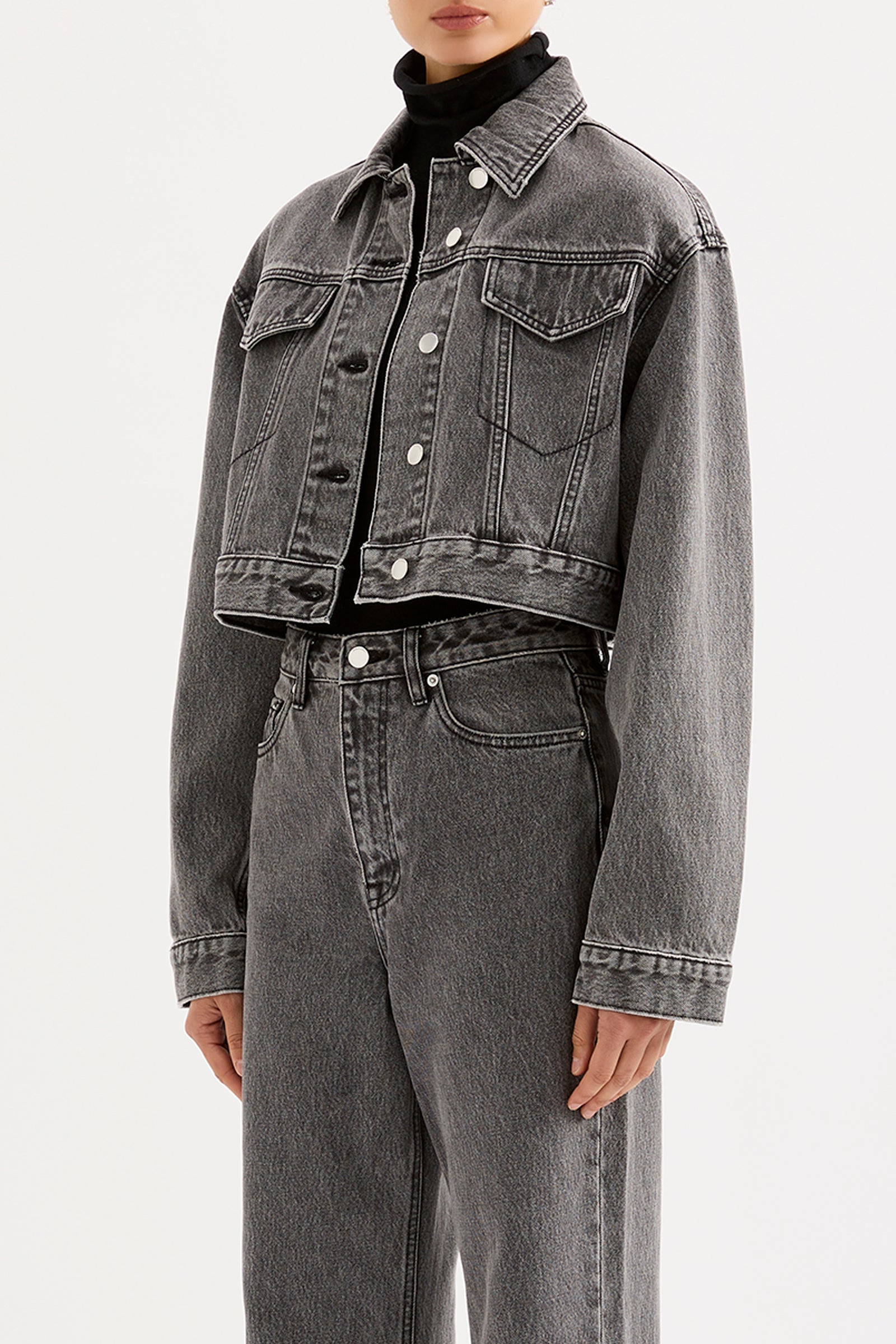 Organic Denim Crop Jacket Graphite 