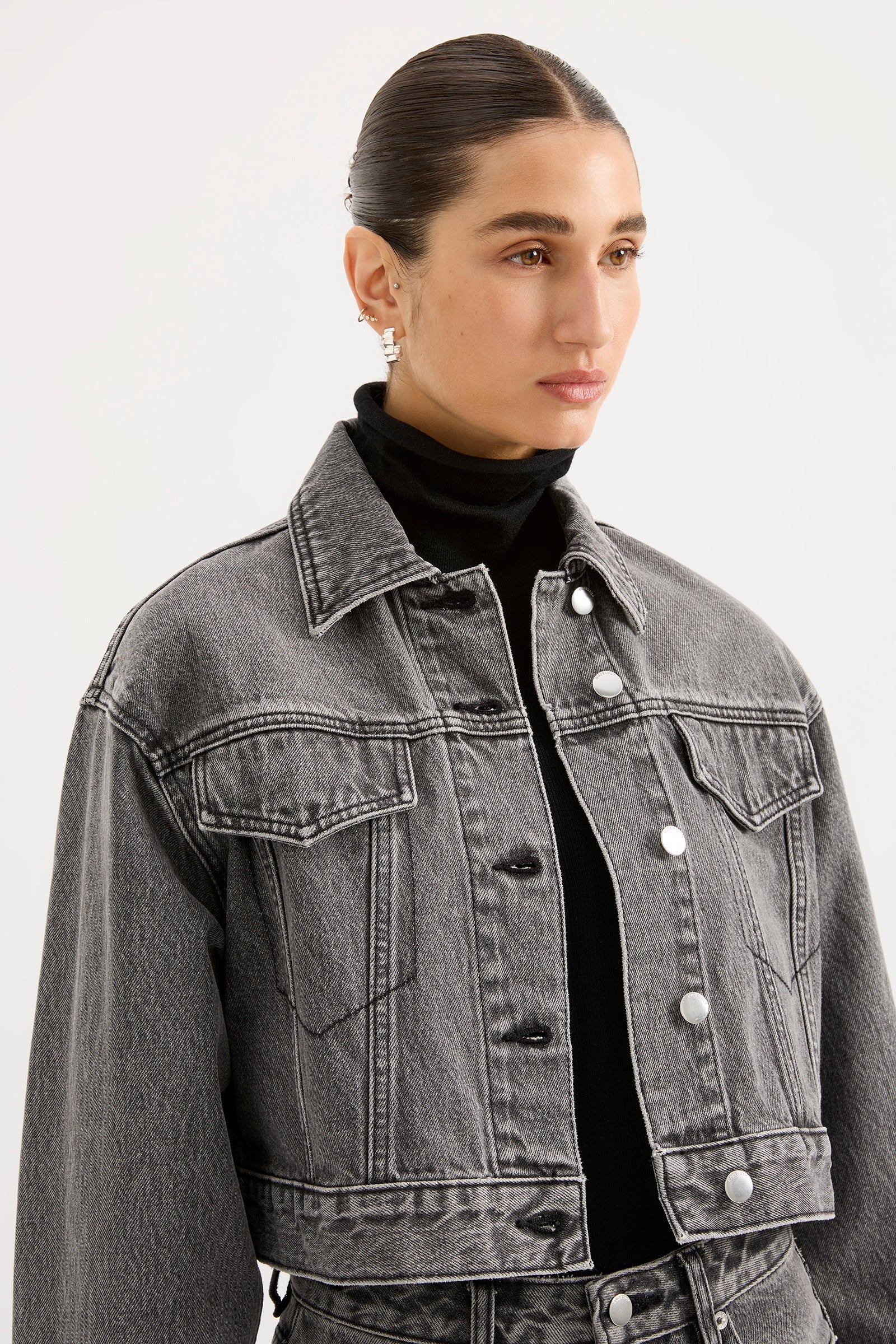 Organic Denim Crop Jacket Graphite 