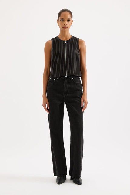 Maeve Pinstripe Vest Black Pinstripe 