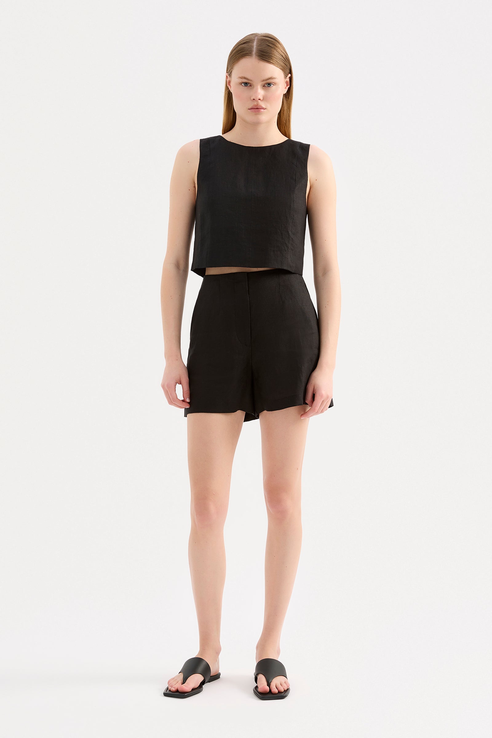 Marli Linen Top Black 