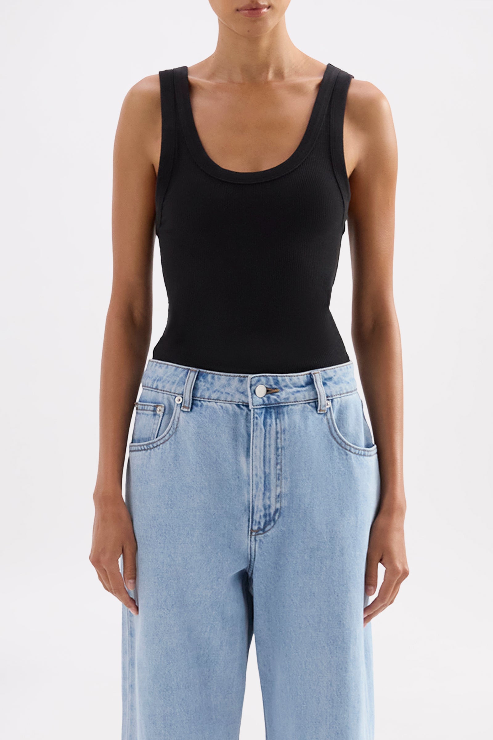 Organic Rib Singlet Black 