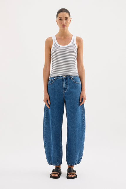 Organic Stripe Rib Singlet Black Stripe 