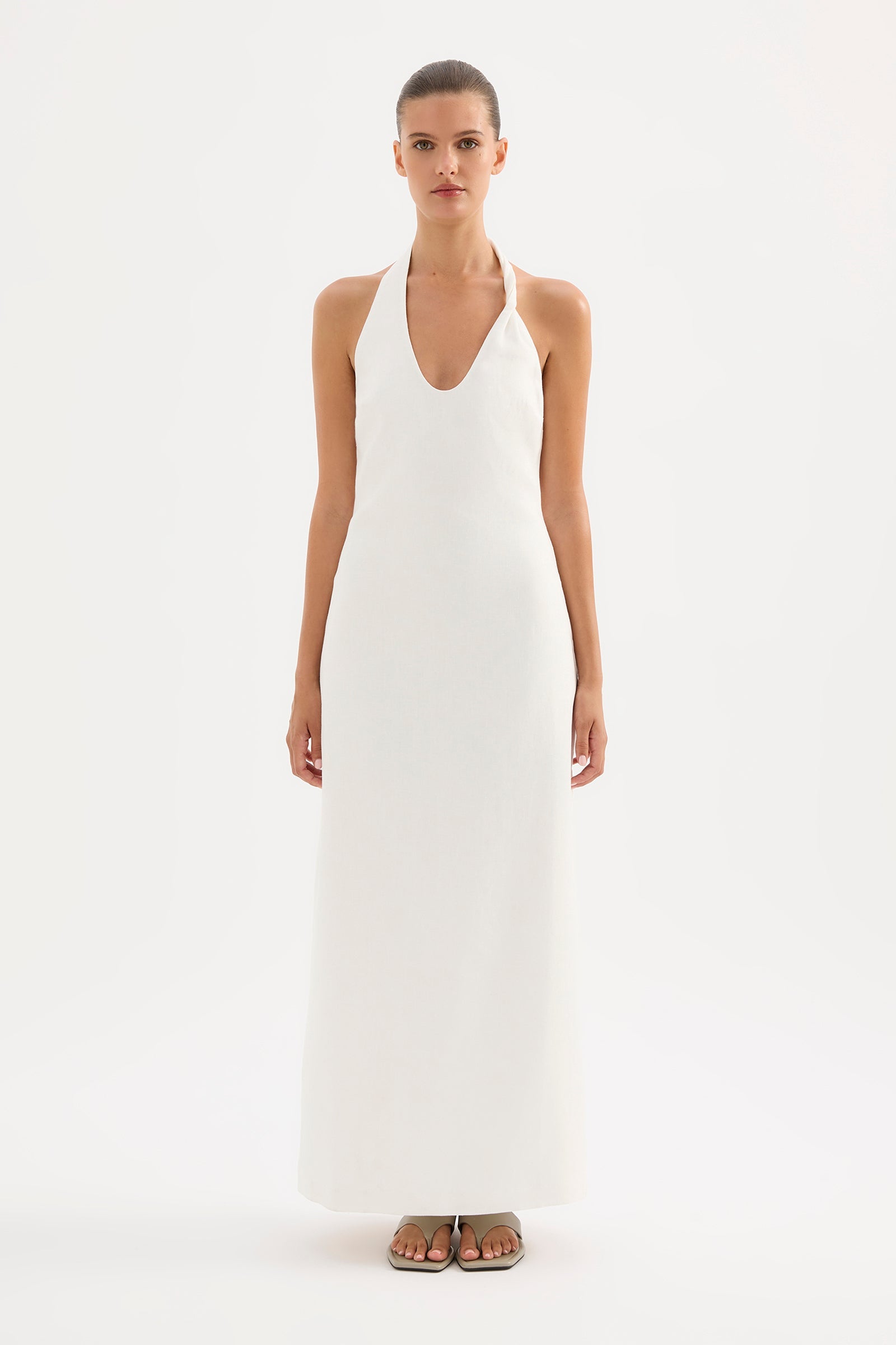 Zayda Linen Dress White 