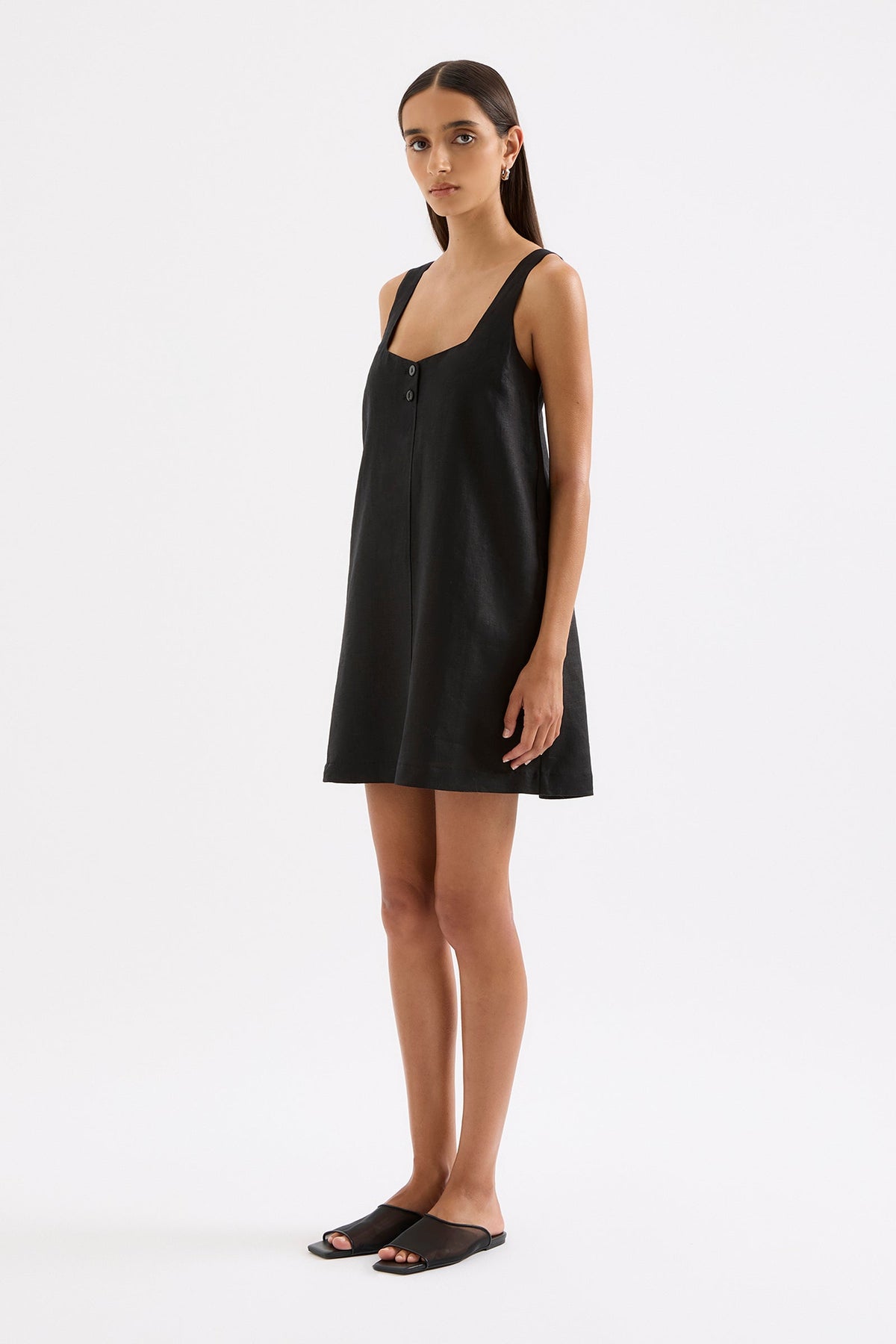 Zephyr Linen Mini Dress Black 