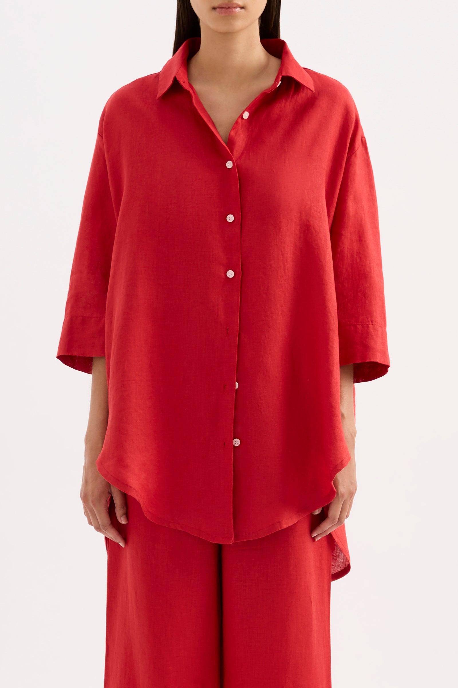 Lounge Linen Longline Shirt Vermillion 