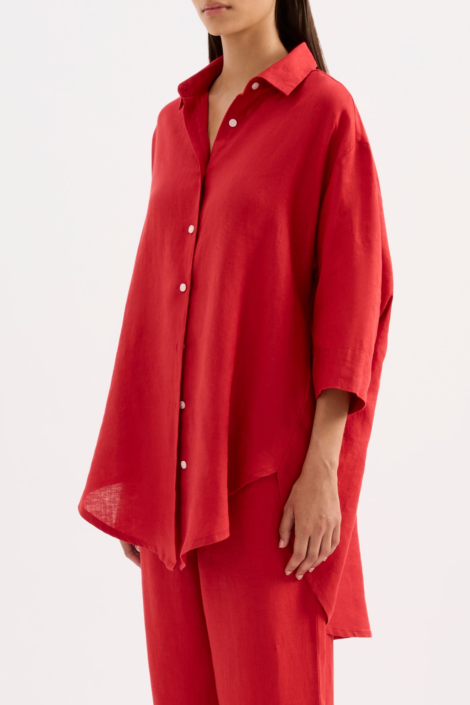 Lounge Linen Longline Shirt Vermillion 
