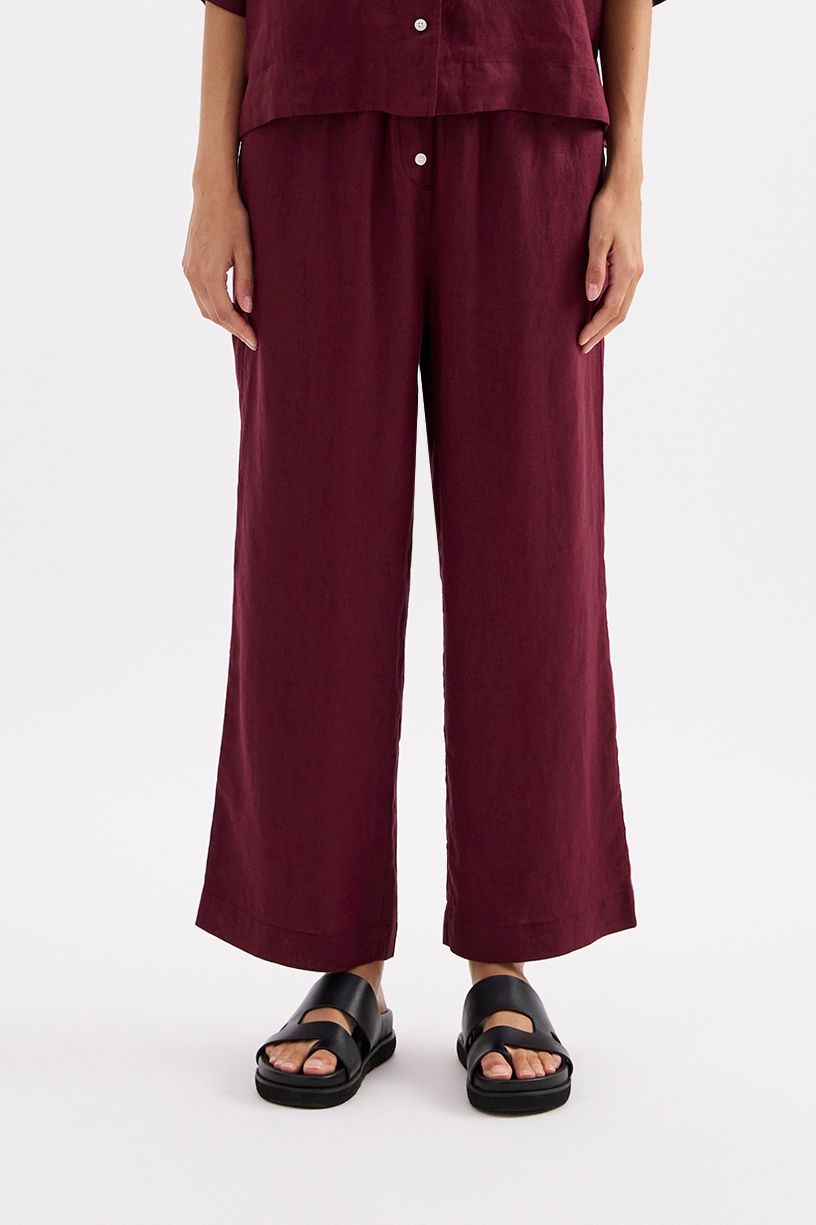 Lounge Linen Crop Pant Merlot 