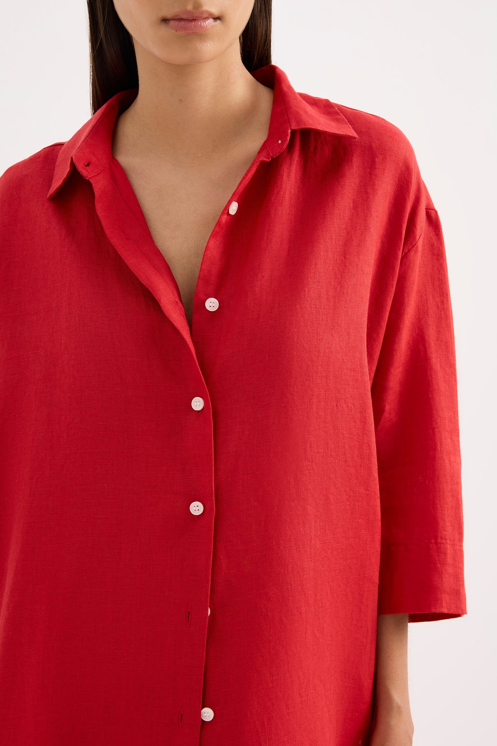 Lounge Linen Longline Shirt Vermillion 