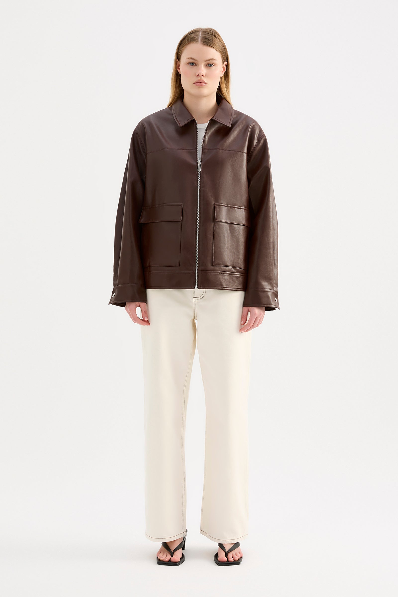 Yaz Faux Leather Jacket Raisin 