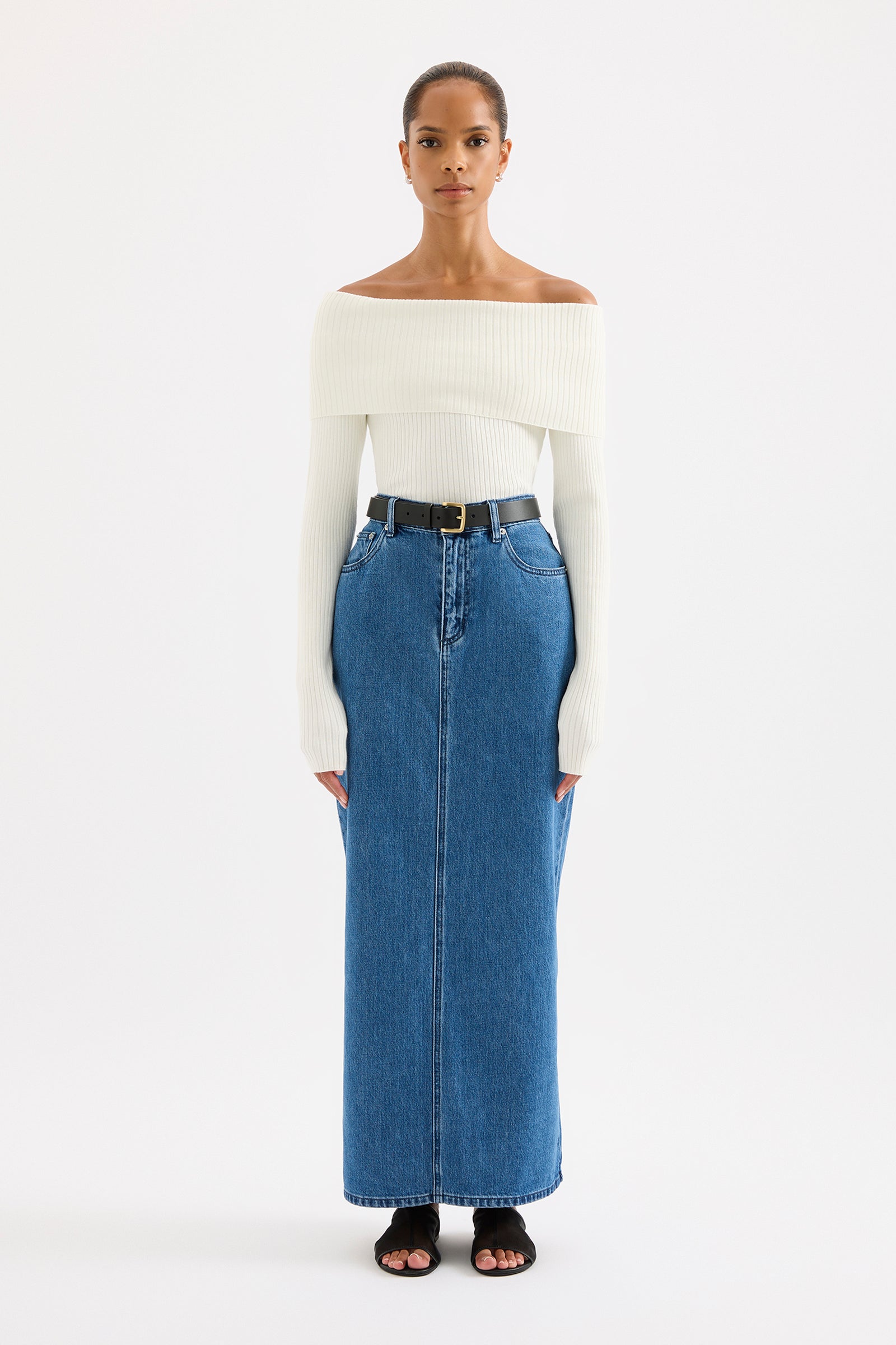 Organic Denim Maxi Skirt Fresh Blue 
