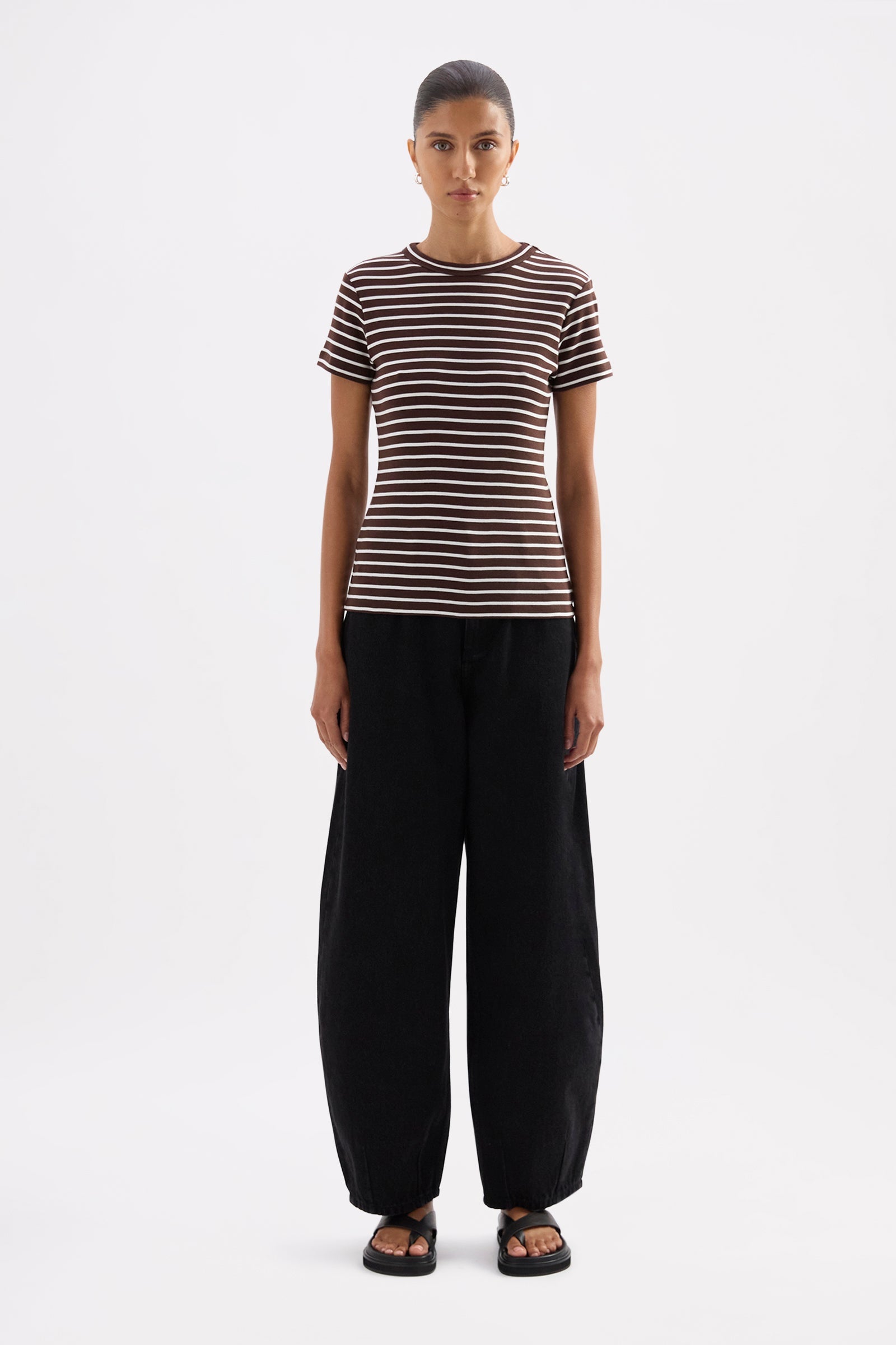 Organic Stripe Baby Tee Choc Stripe 