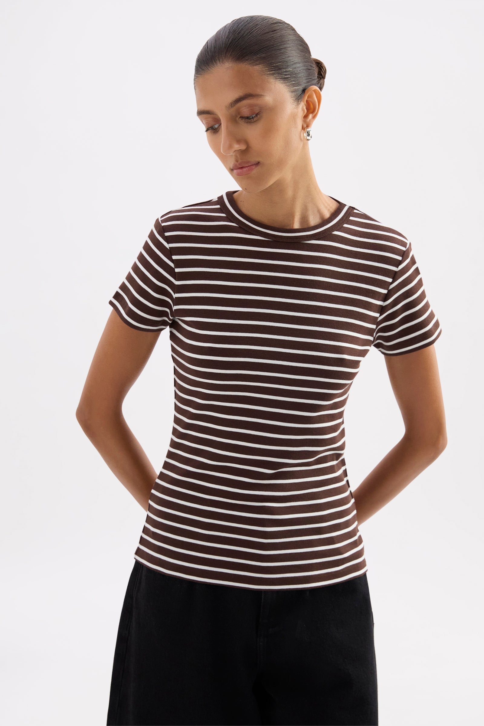 Organic Stripe Baby Tee Choc Stripe 