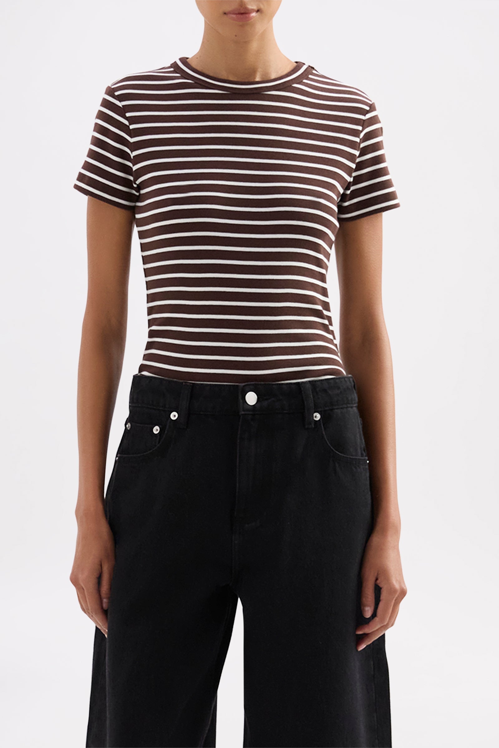 Organic Stripe Baby Tee Choc Stripe 