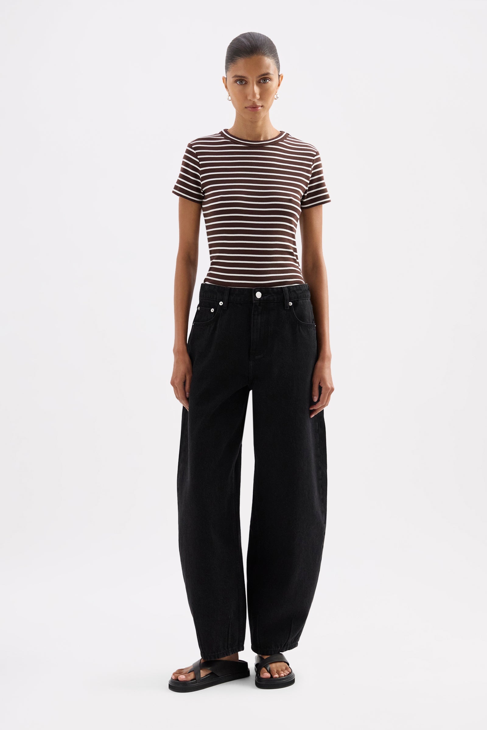 Organic Stripe Baby Tee Choc Stripe 