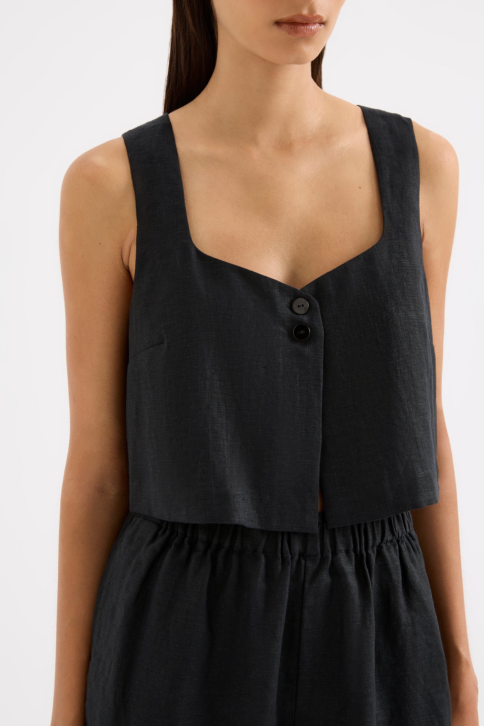 Theo Linen Top Black 