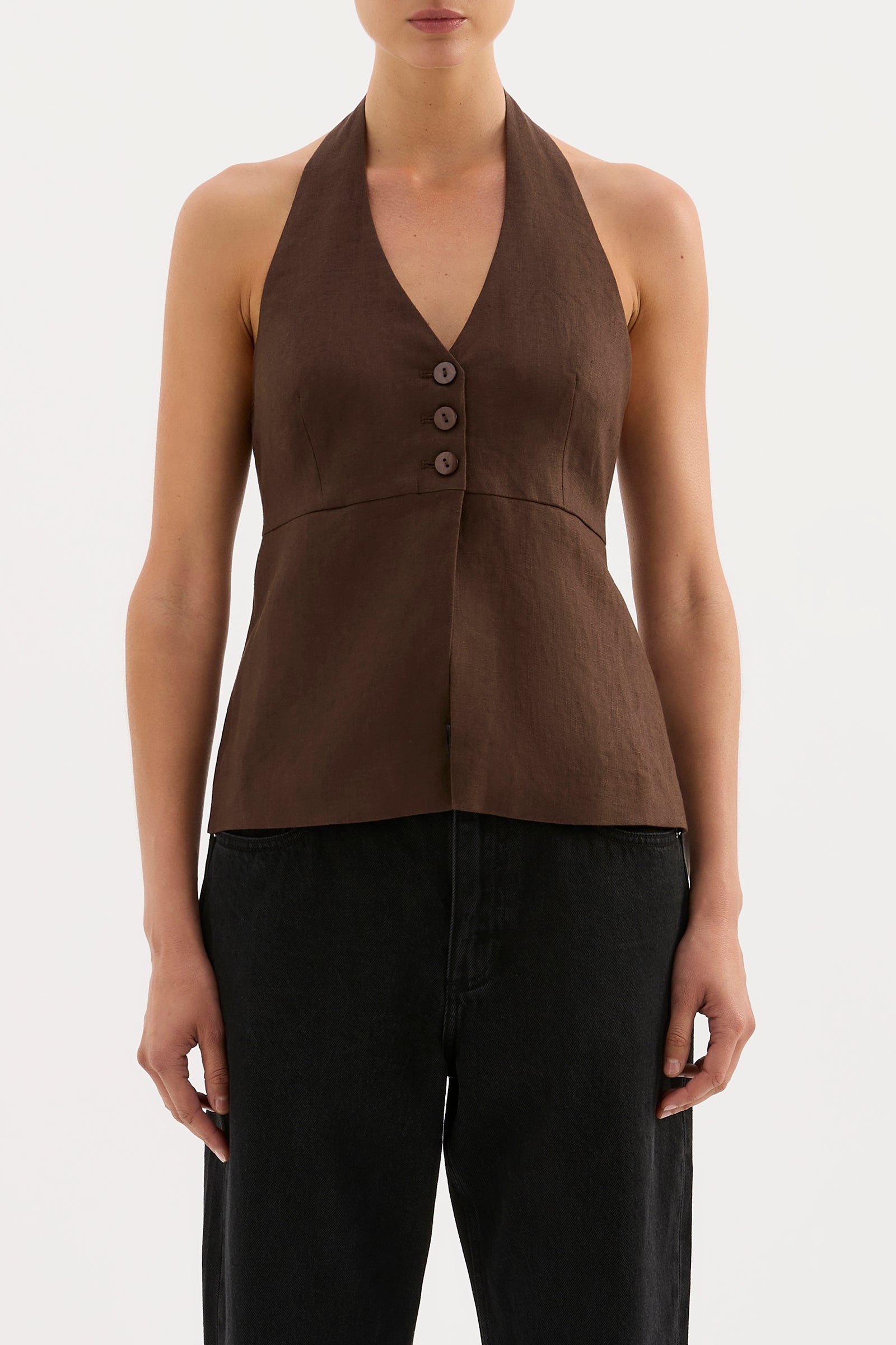 Zayda Linen Vest Chocolate 