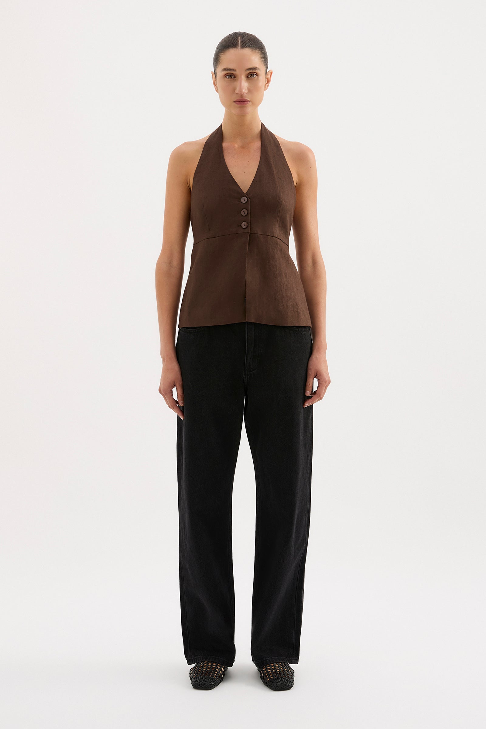 Zayda Linen Vest Chocolate 