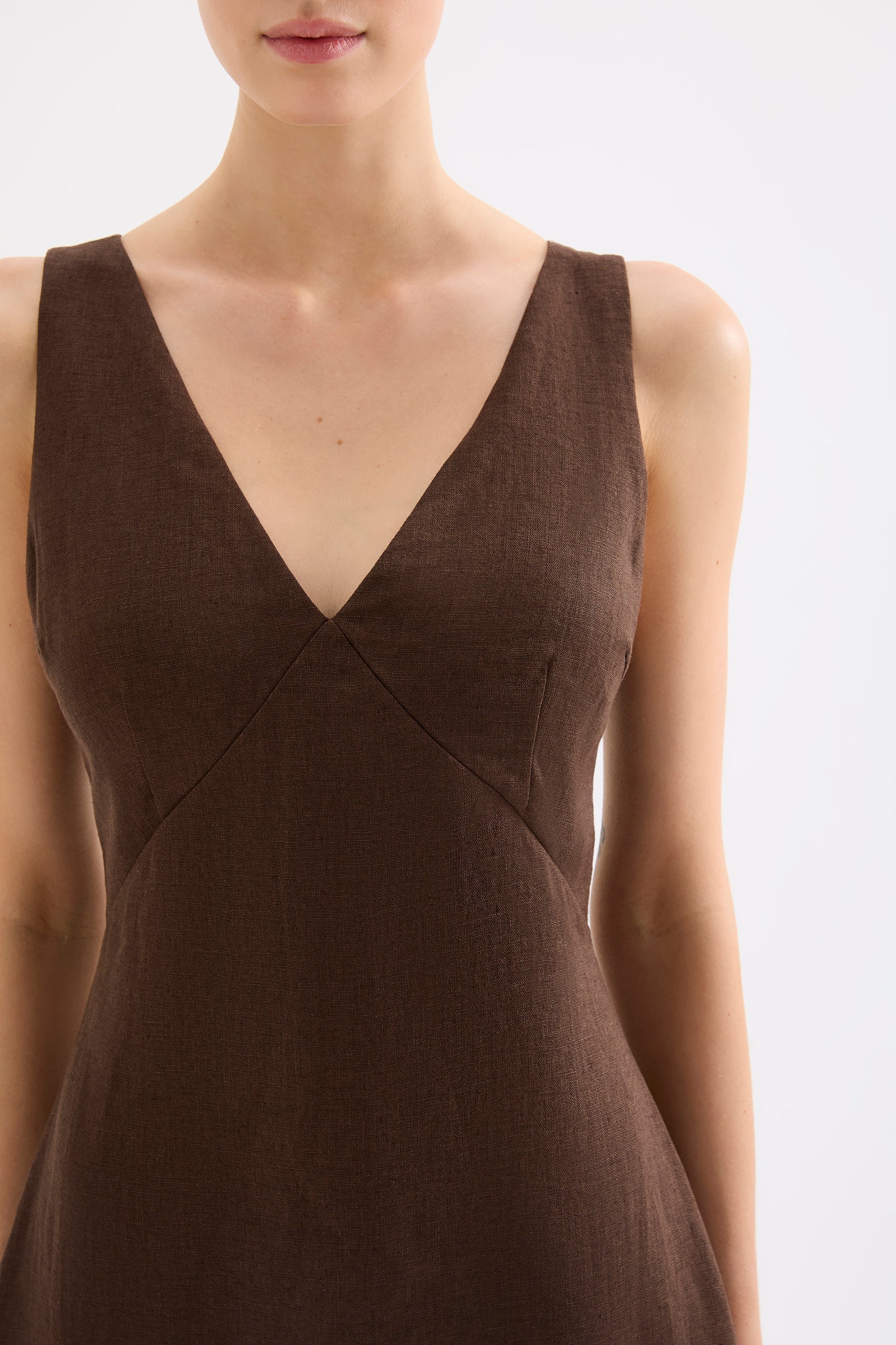 Blair Linen Mini Dress Chocolate 