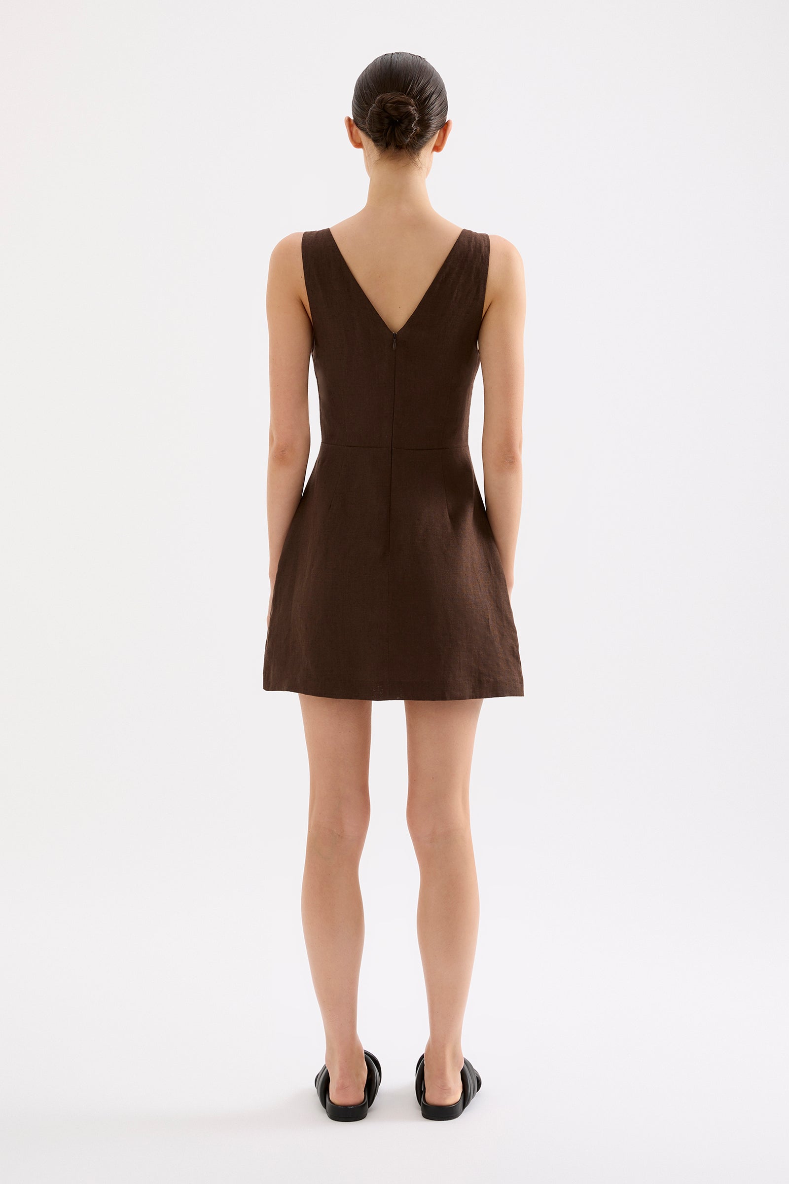 Blair Linen Mini Dress Chocolate 