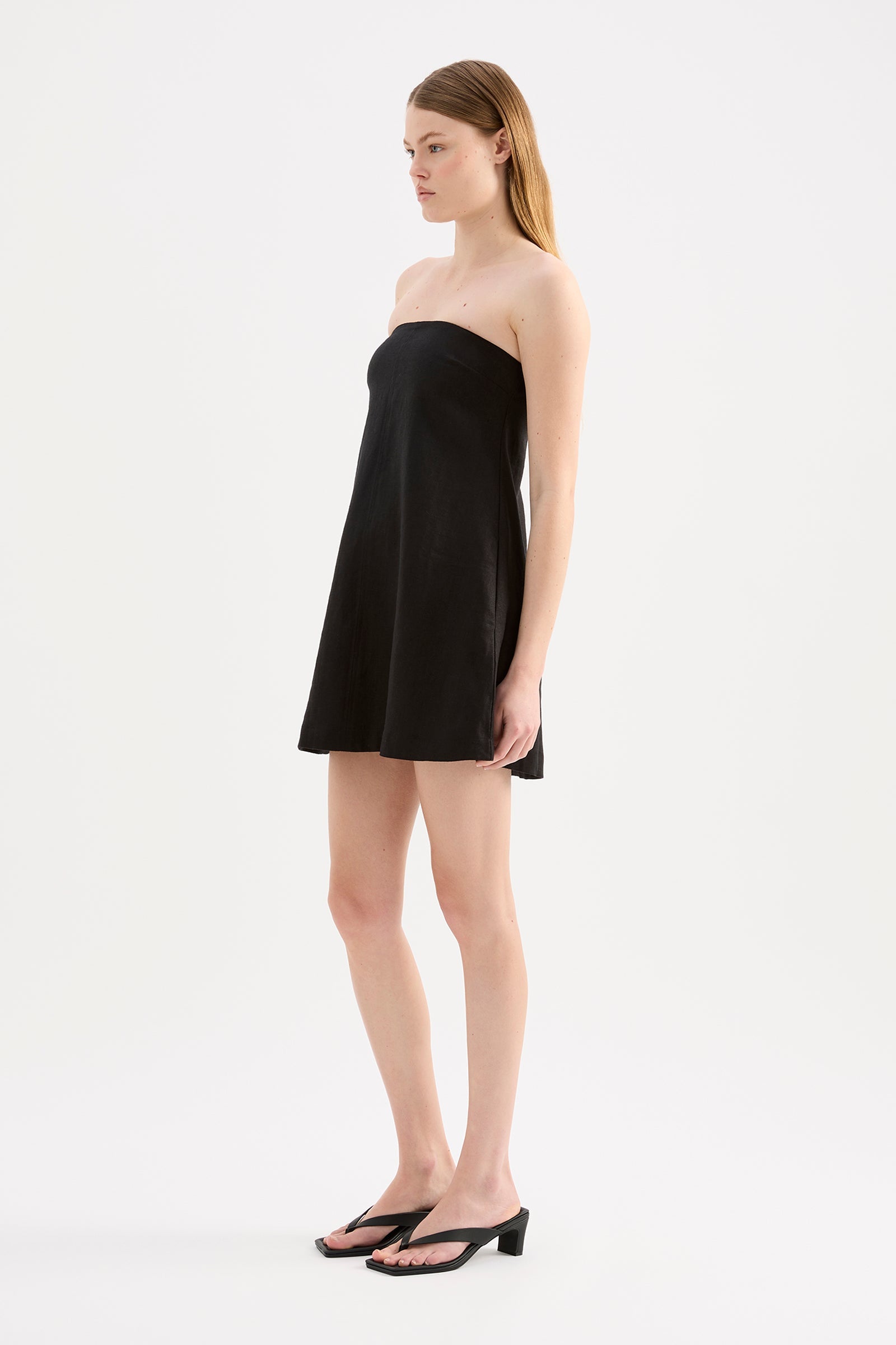 Elyse Linen Mini Dress Black 