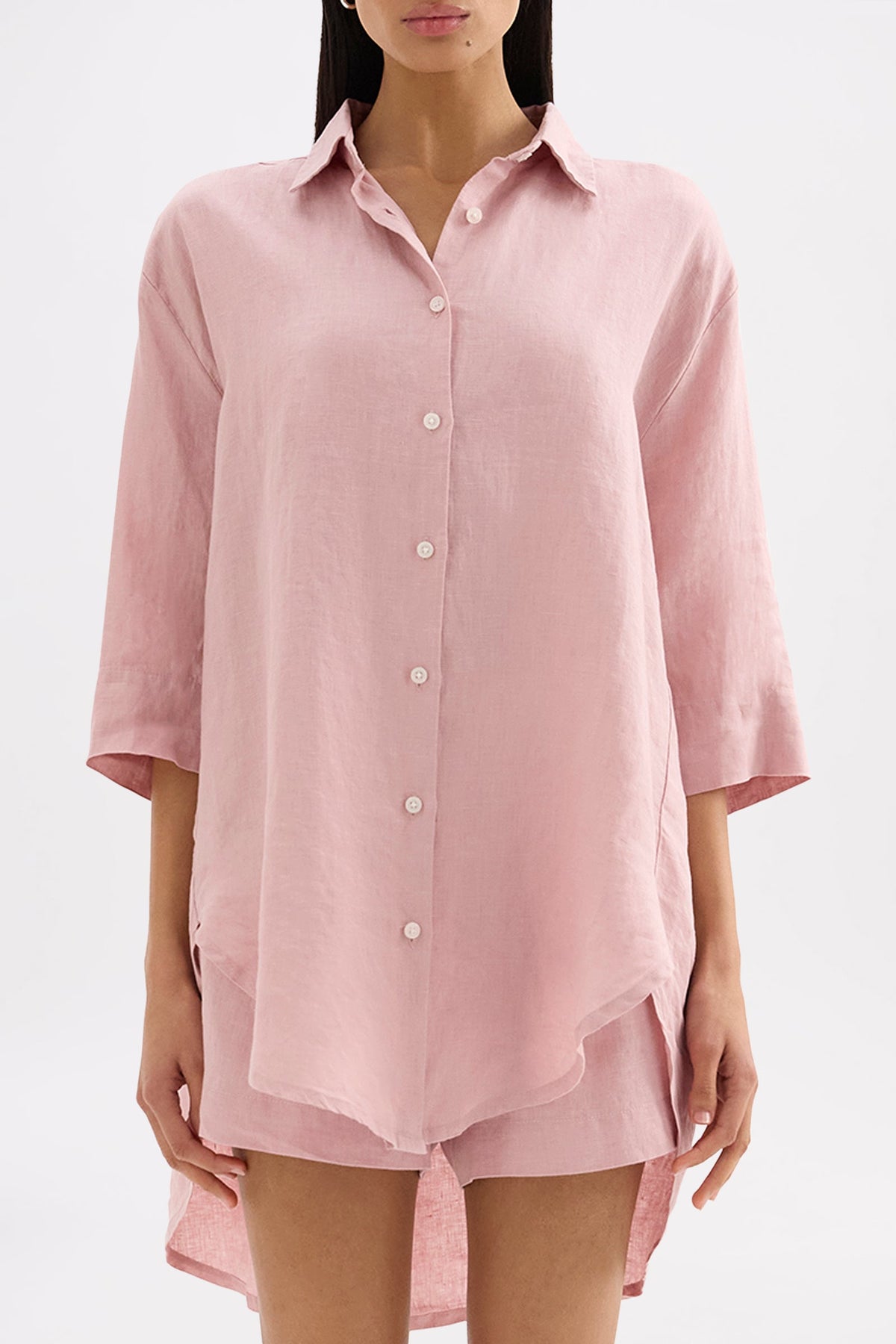 Lounge Linen Longline Shirt Blush 