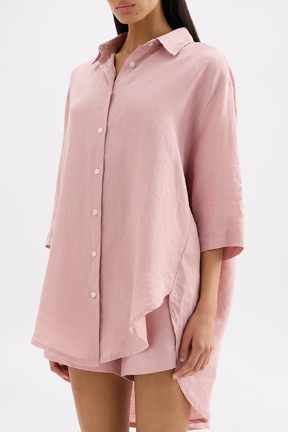 Lounge Linen Longline Shirt Blush 