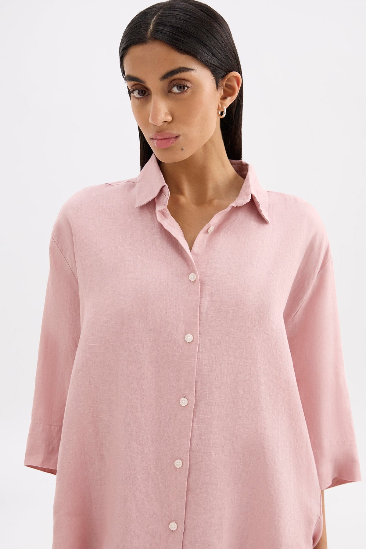 Lounge Linen Longline Shirt Blush 