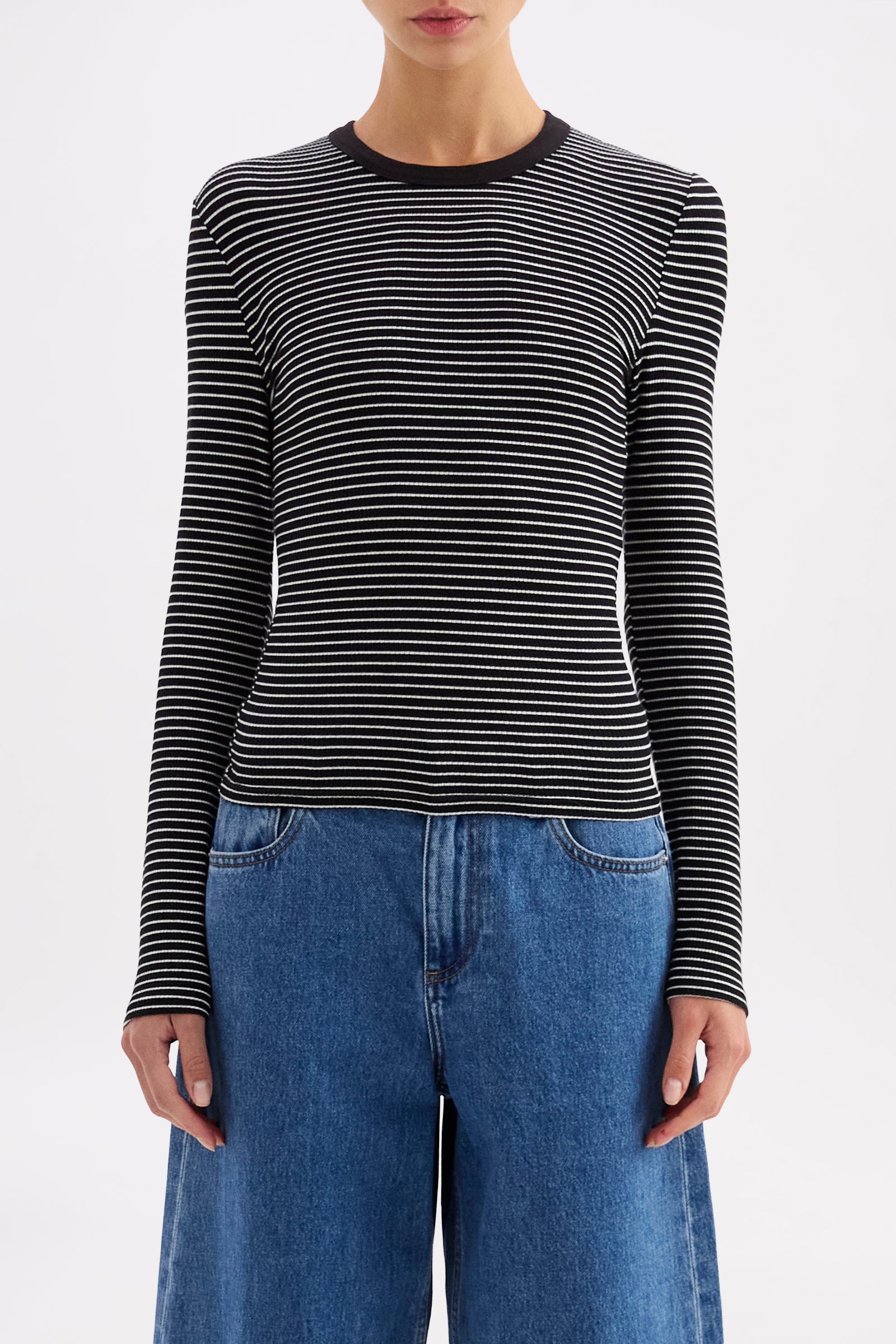Organic Stripe Rib Ls Tee White Stripe 