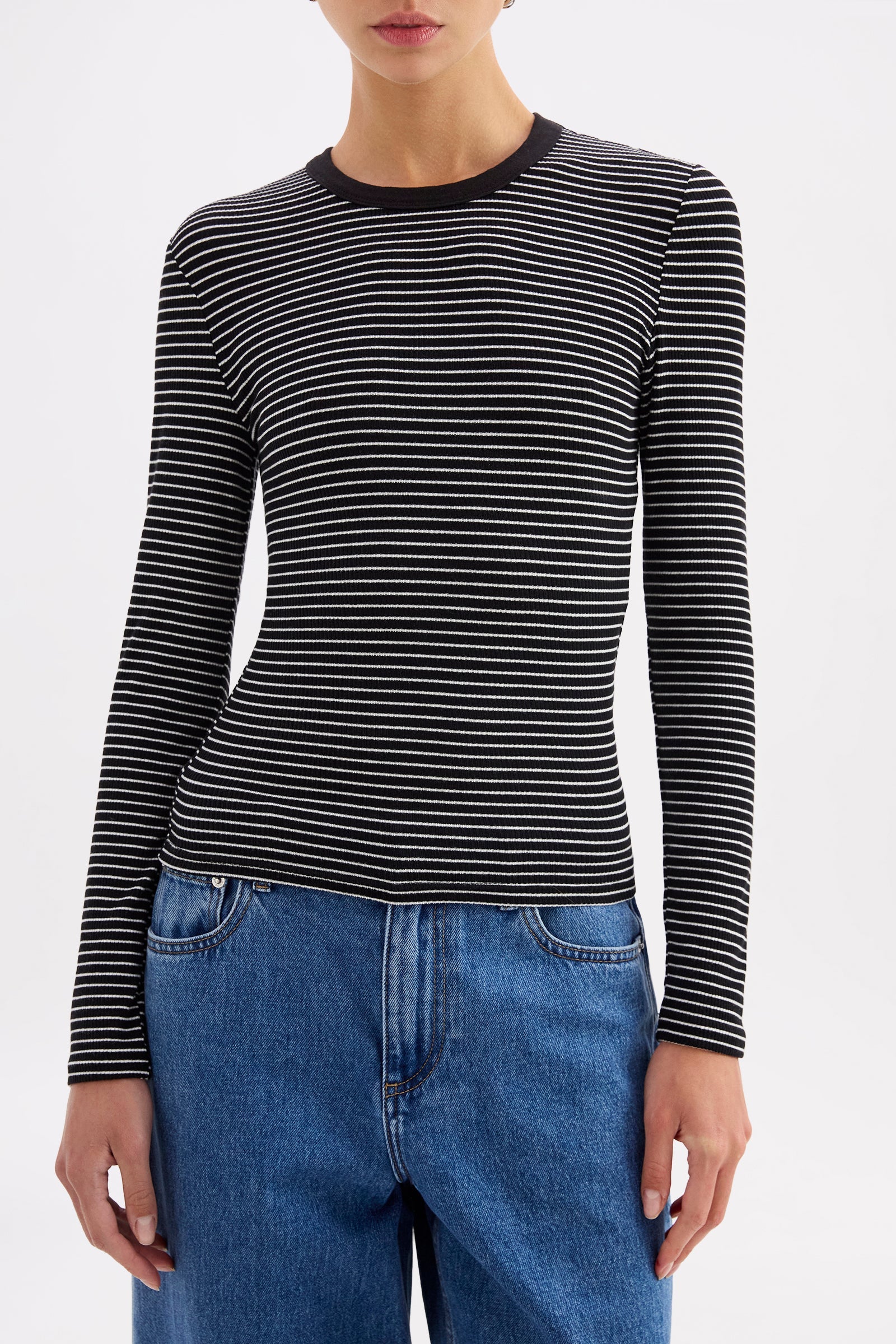 Organic Stripe Rib Ls Tee White Stripe 