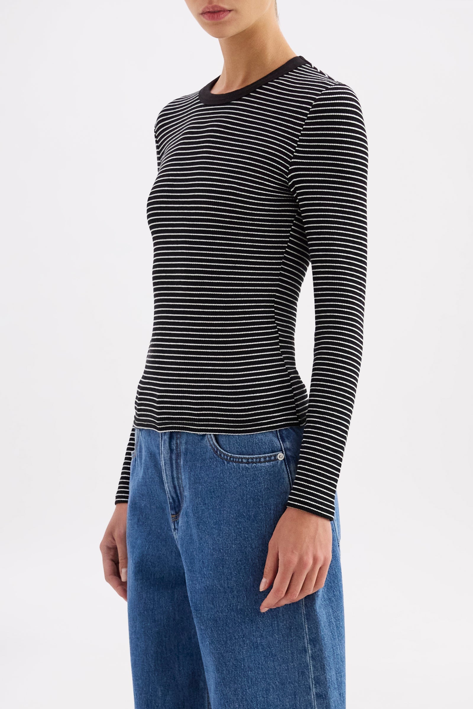 Organic Stripe Rib Ls Tee White Stripe 