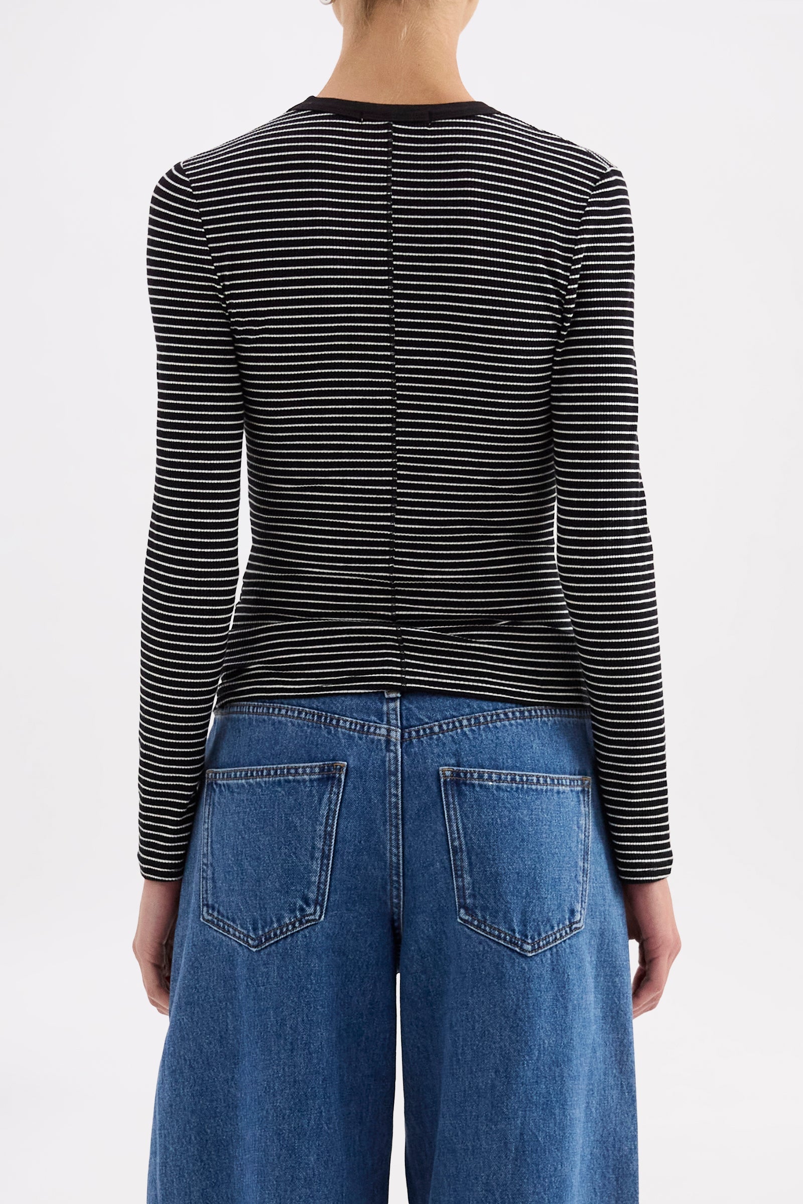 Organic Stripe Rib Ls Tee White Stripe 