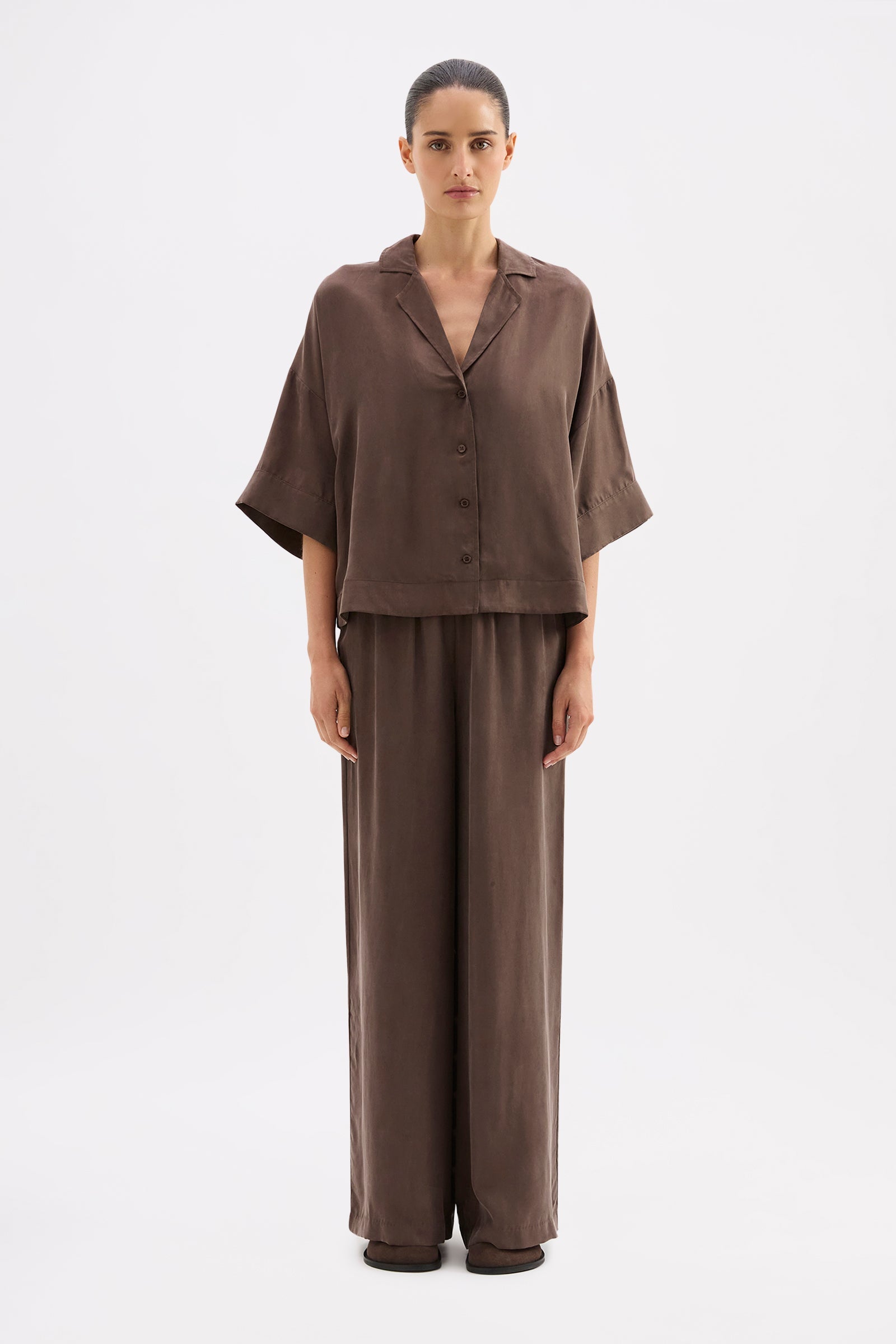 Rika Ss Cupro Shirt Walnut 