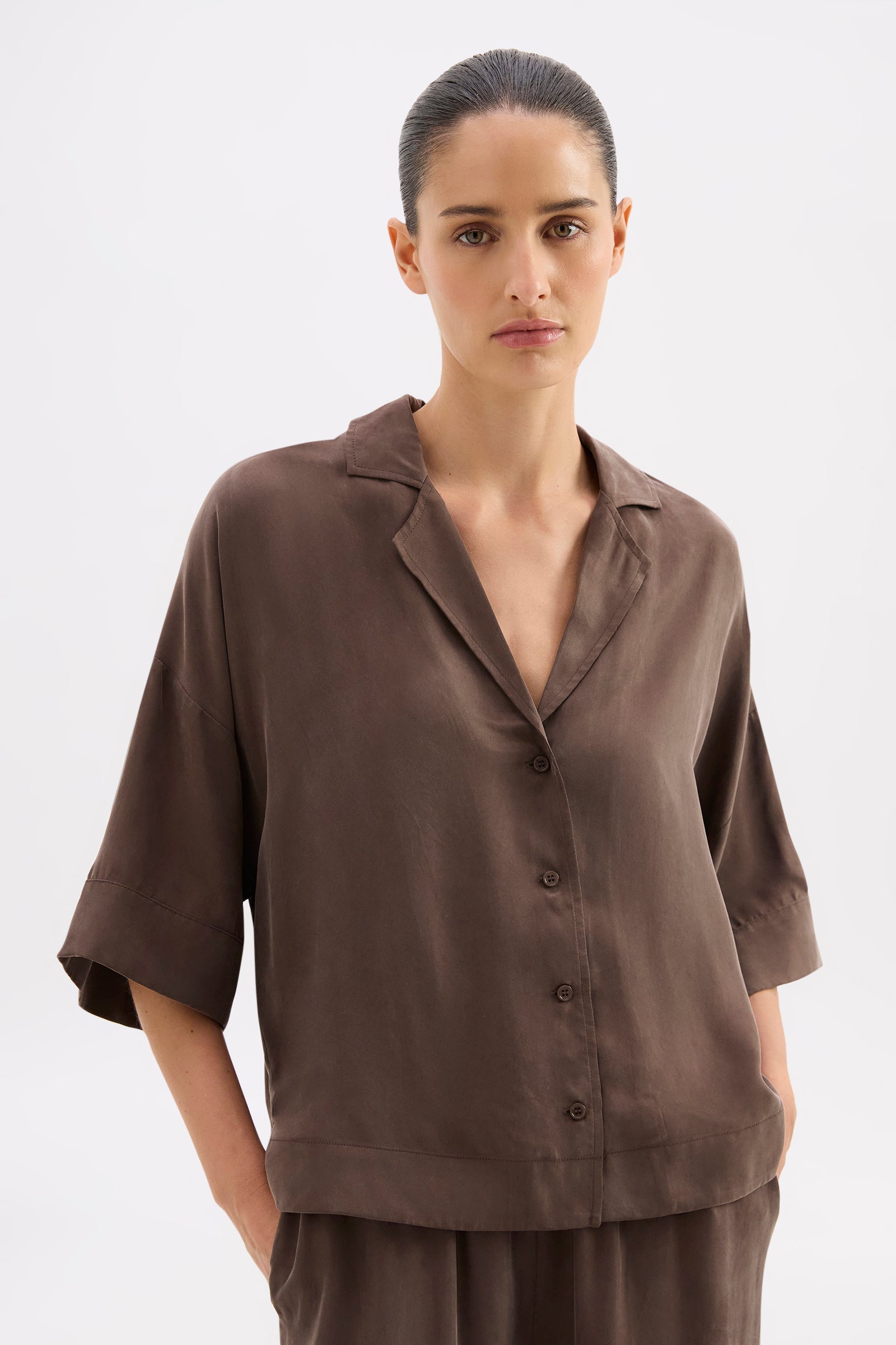 Rika Ss Cupro Shirt Walnut 