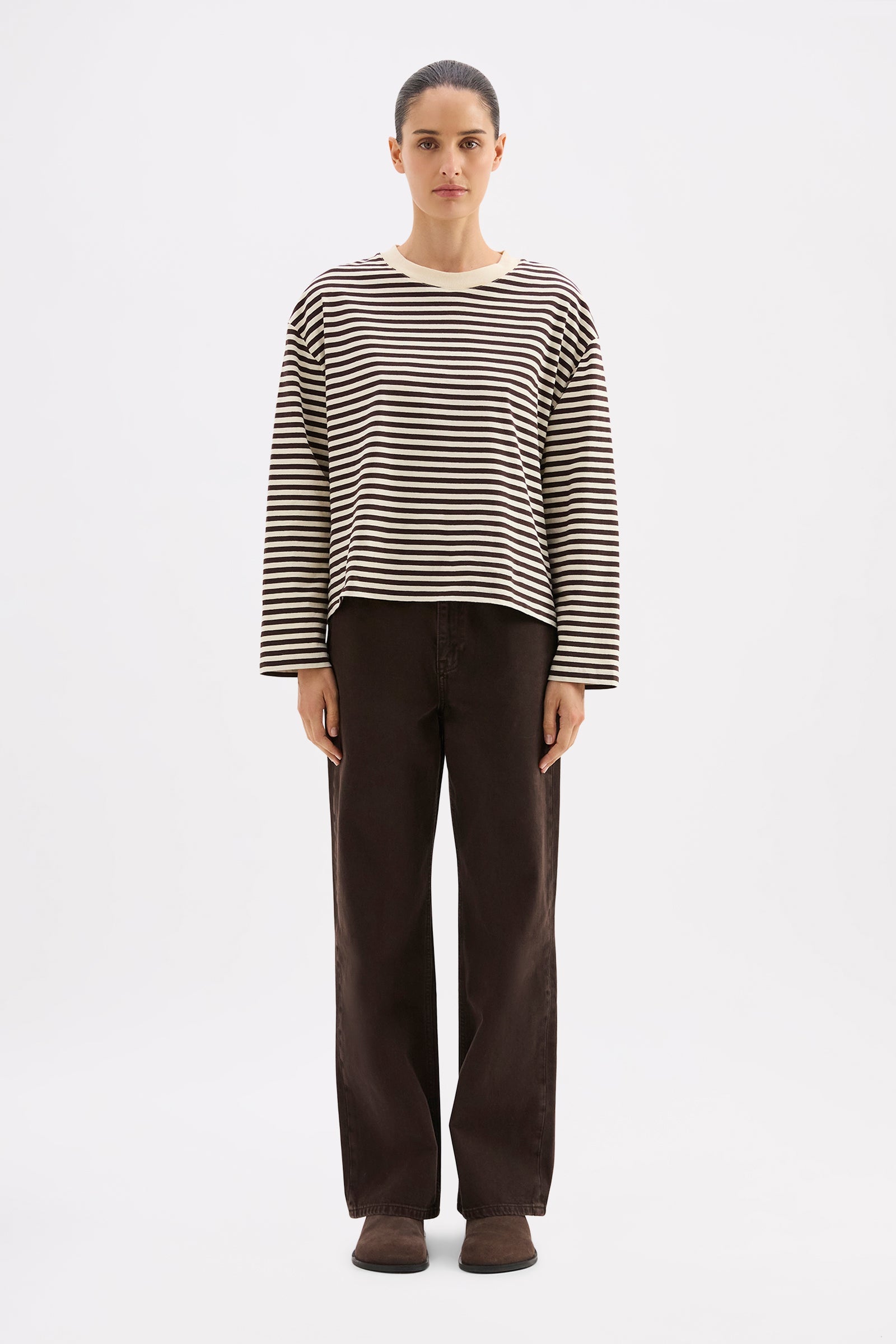 Organic Stripe Ls Tee Espresso Stripe 