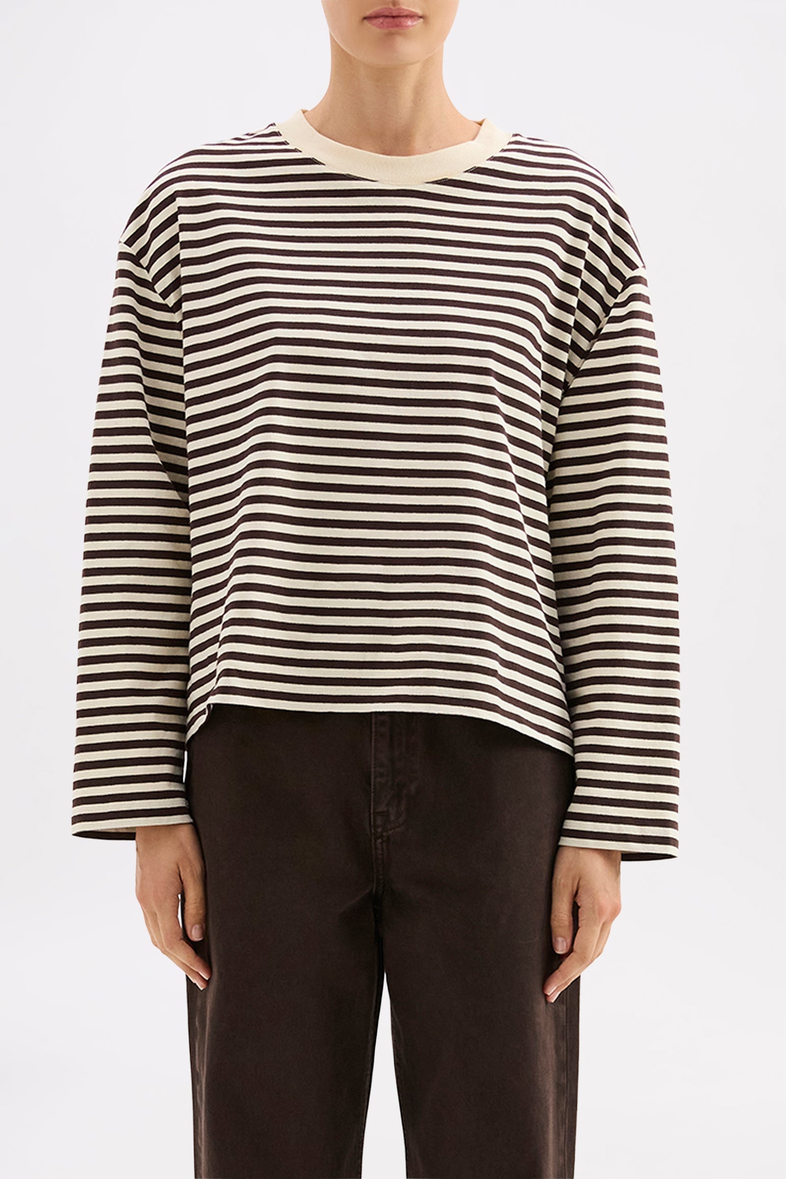 Organic Stripe Ls Tee Espresso Stripe 