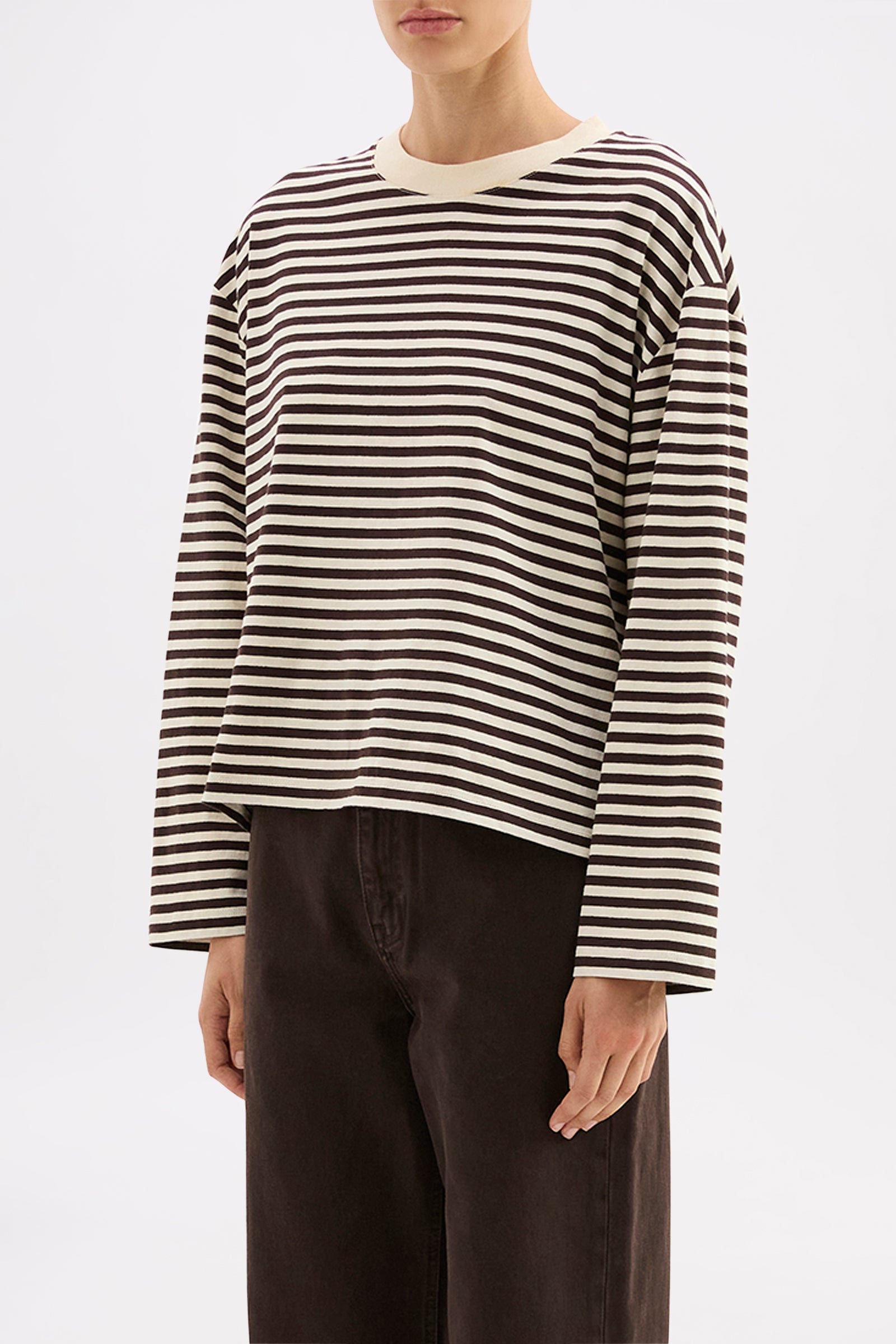 Organic Stripe Ls Tee Espresso Stripe 