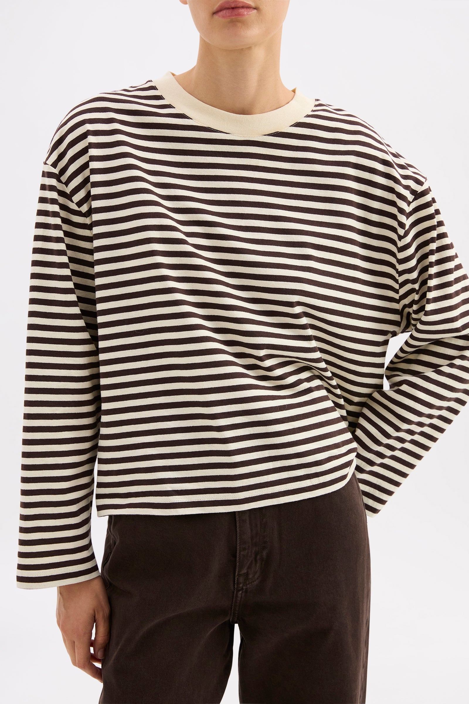 Organic Stripe Ls Tee Espresso Stripe 