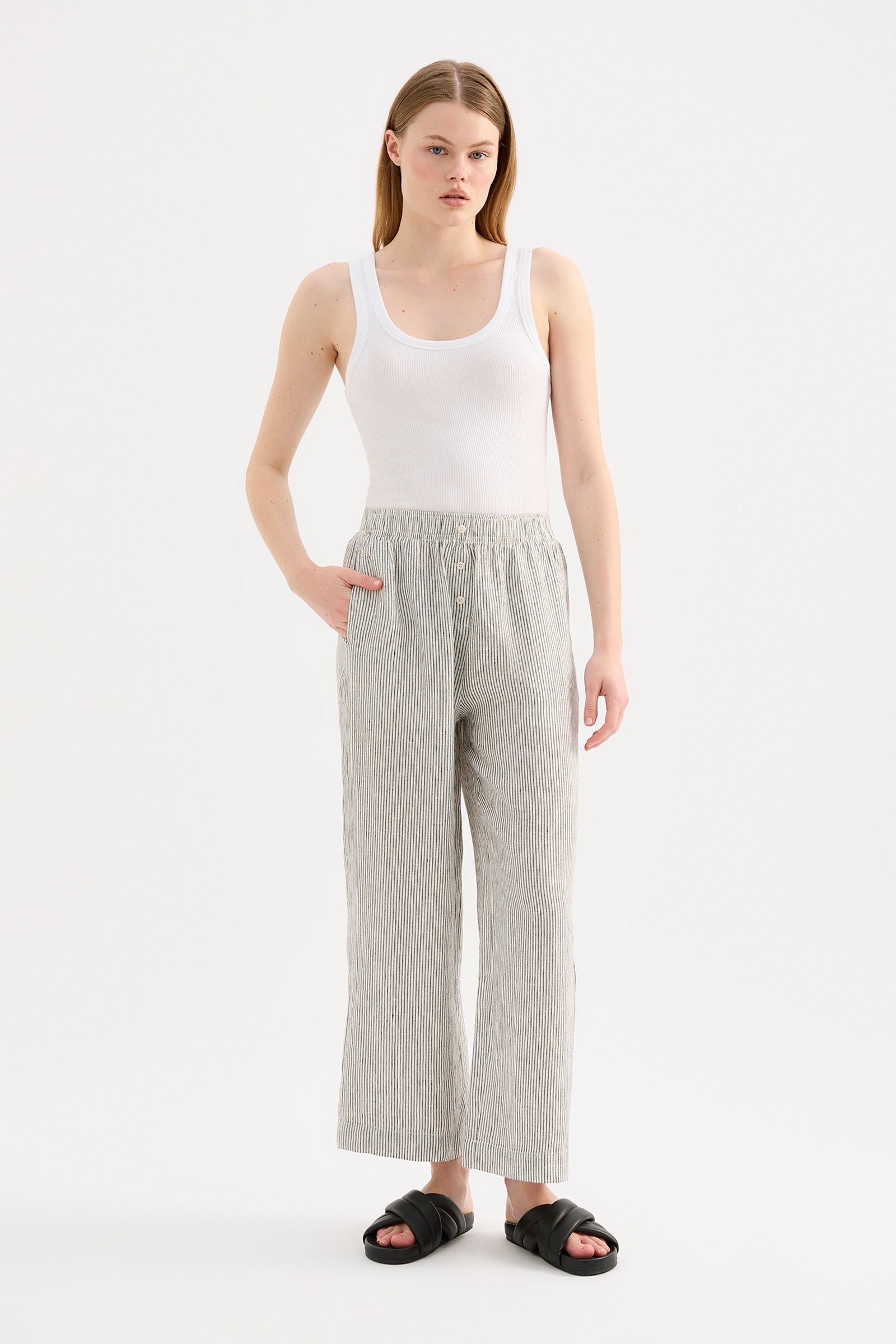 Lounge Stripe Linen Crop Pant Pinstripe 