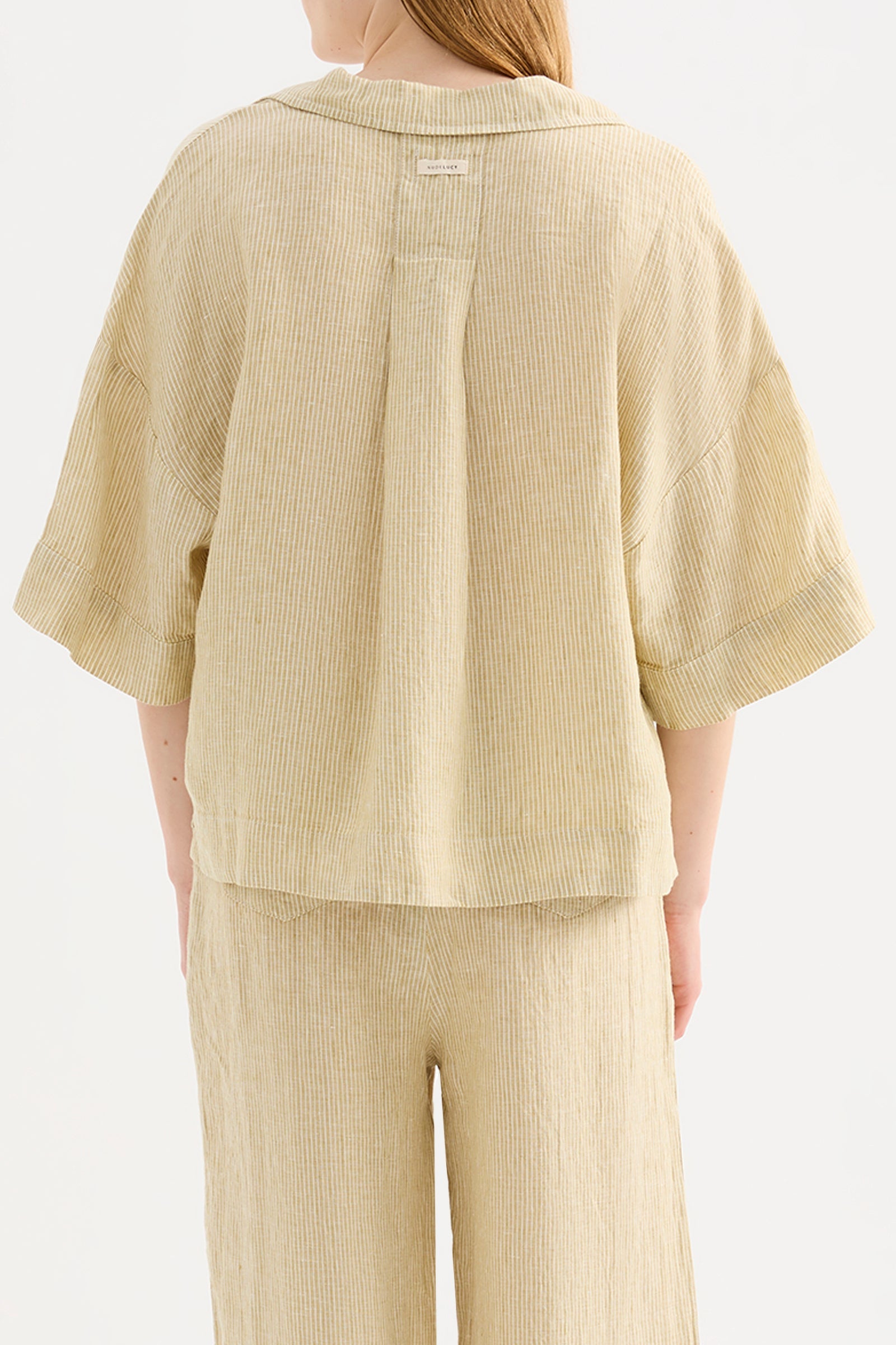 Lounge Stripe Linen Shirt Moss Stripe 