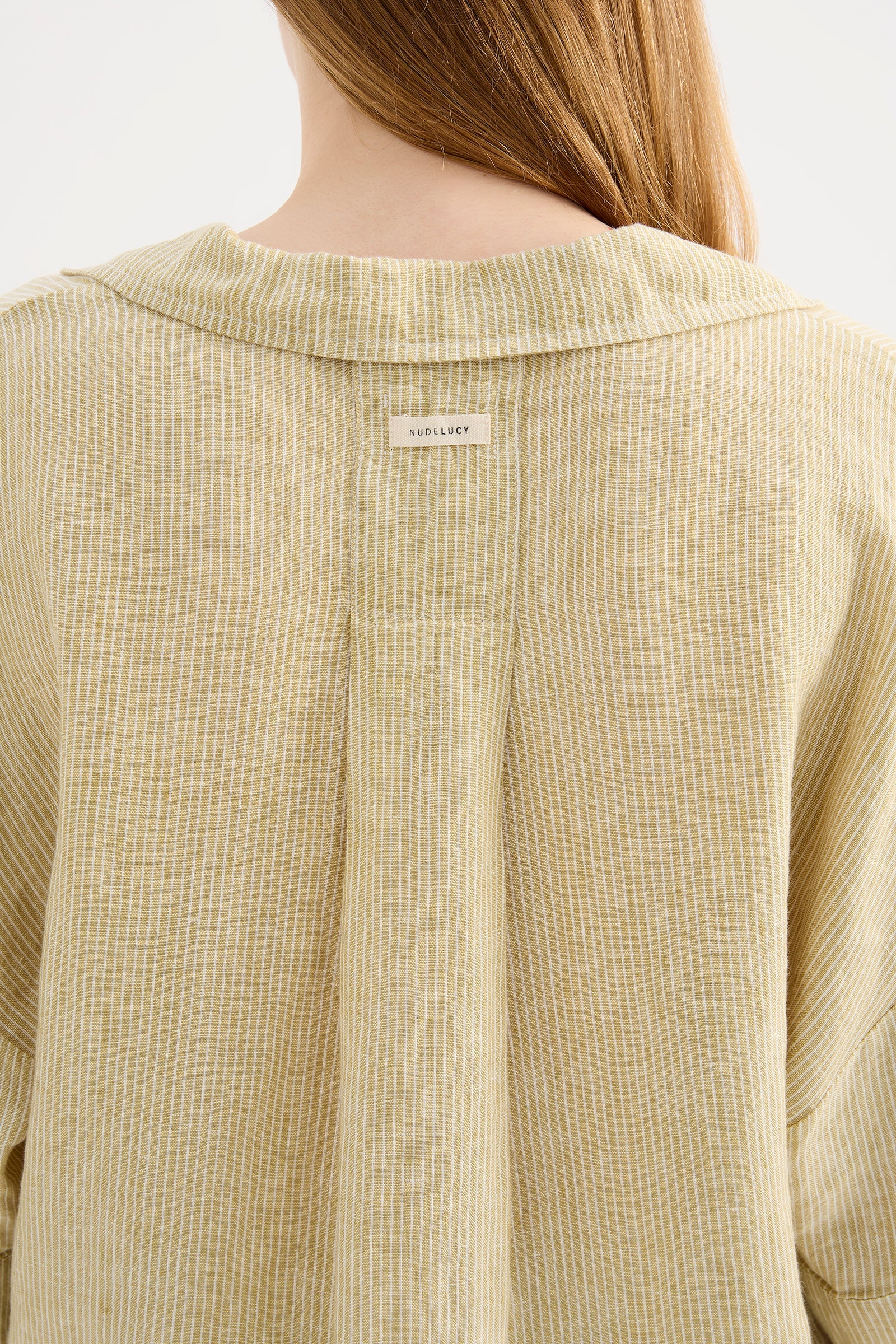 Lounge Stripe Linen Shirt Moss Stripe 
