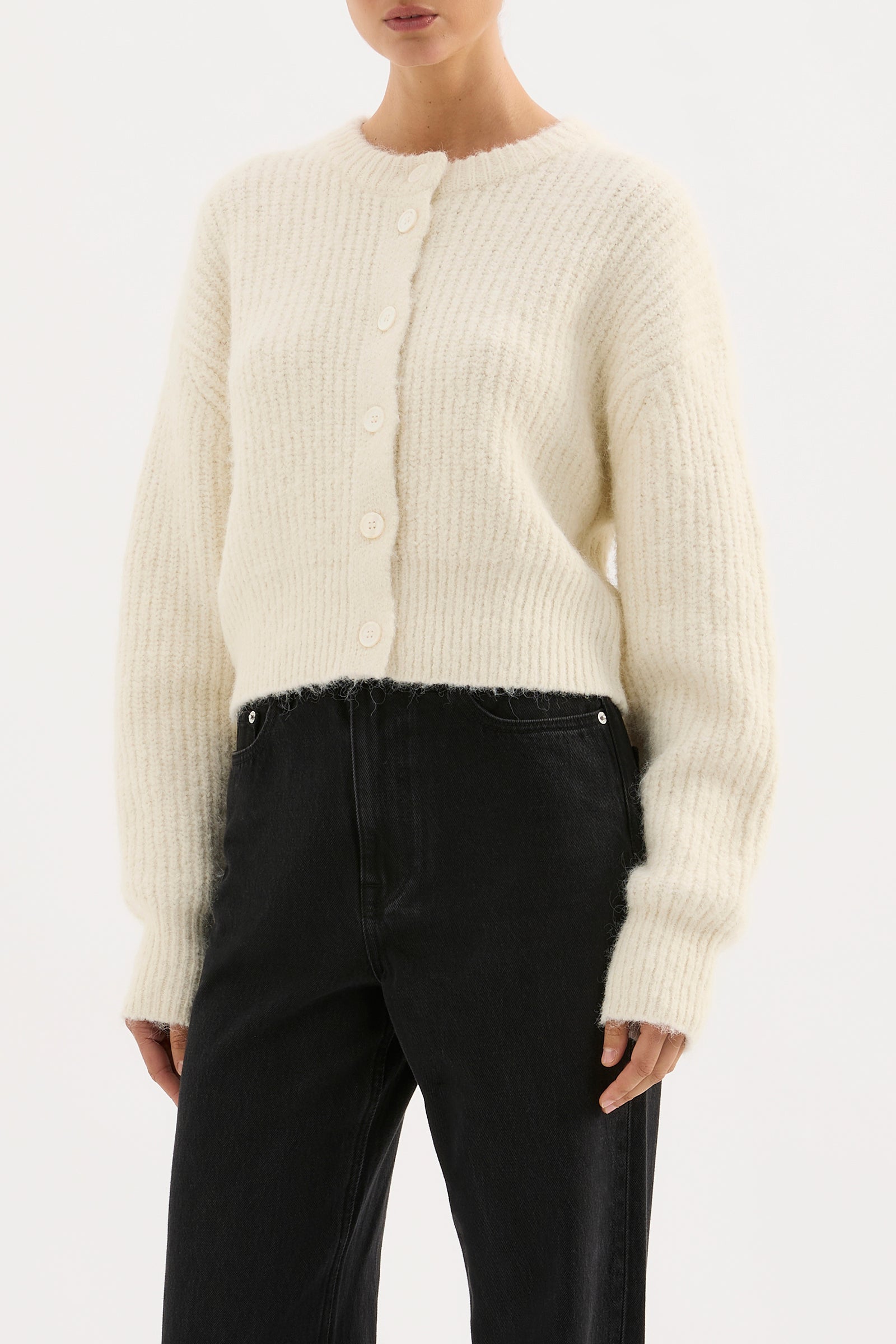 Nixon Cropped Cardigan Ivory 