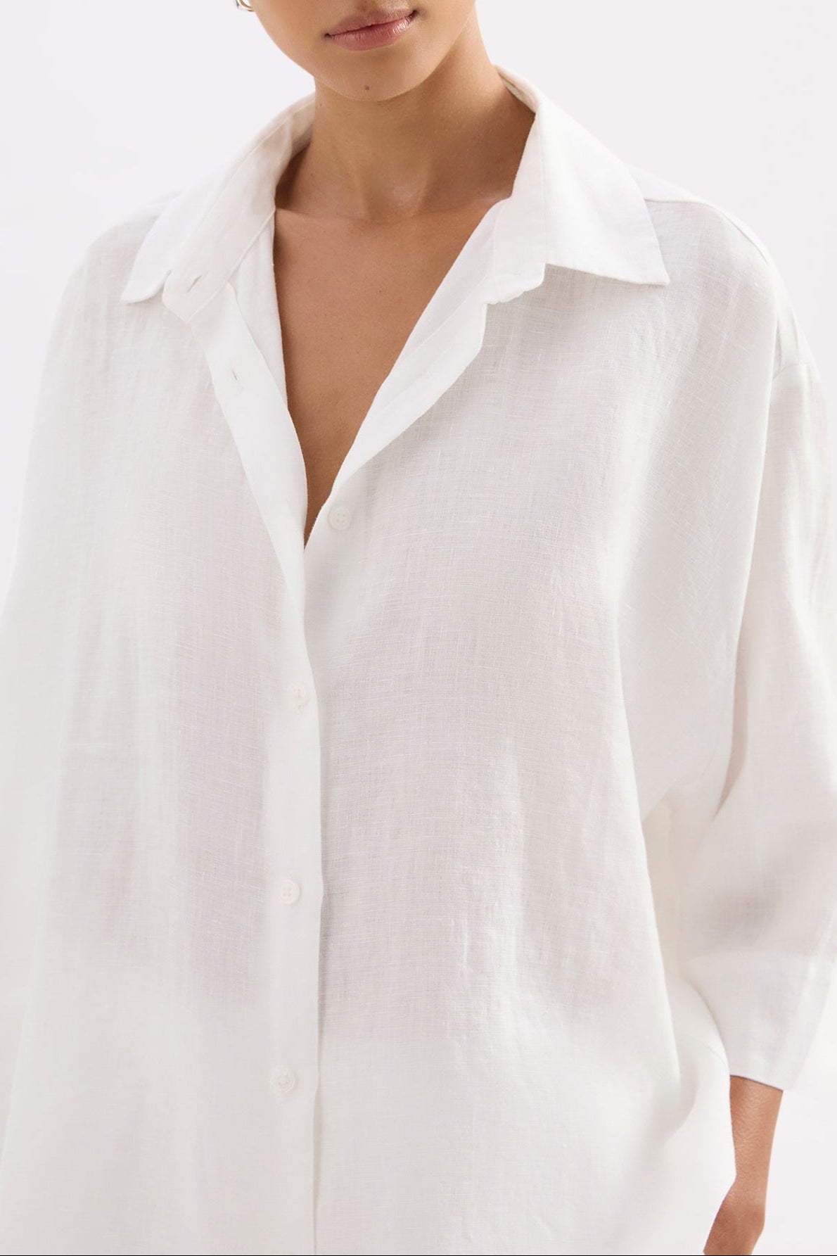 Lounge Linen Longline Shirt White 