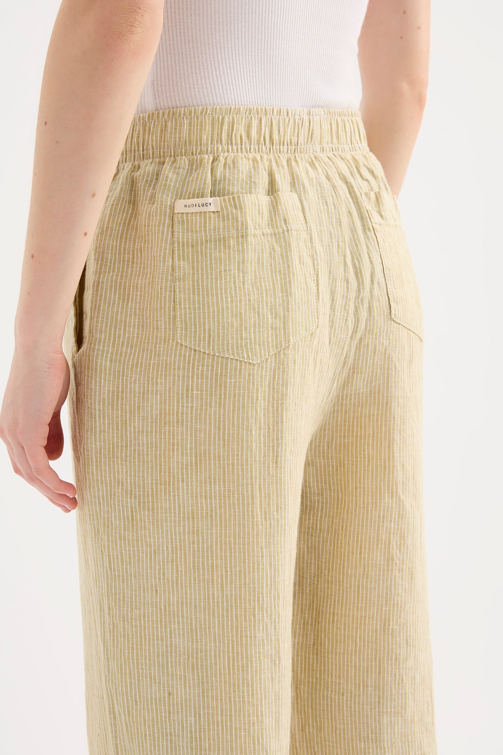 Lounge Stripe Linen Pant Moss Stripe 