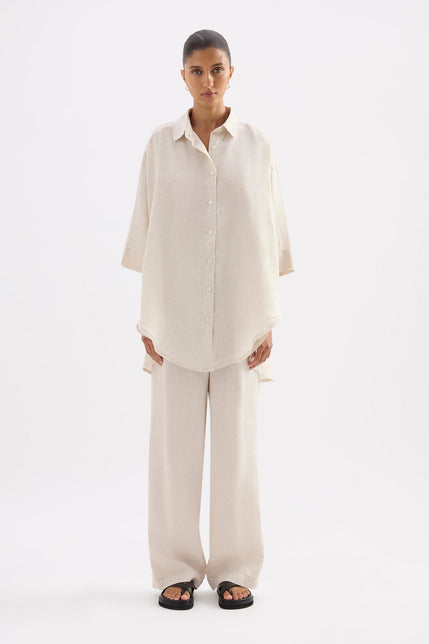 Lounge Linen Longline Shirt Natural 