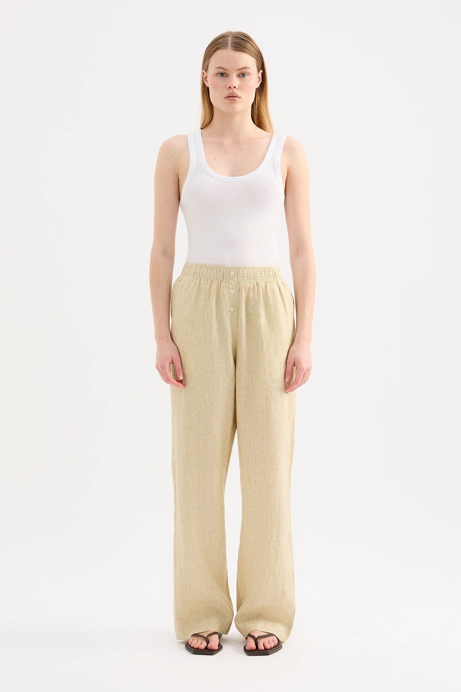 Lounge Stripe Linen Pant Moss Stripe 