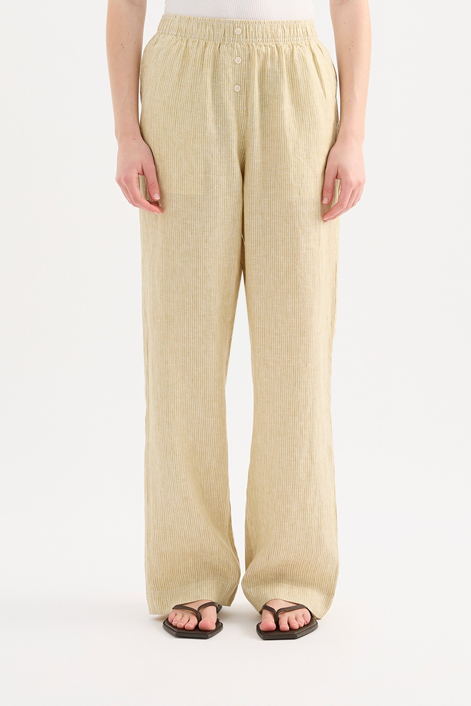 Lounge Stripe Linen Pant Moss Stripe 