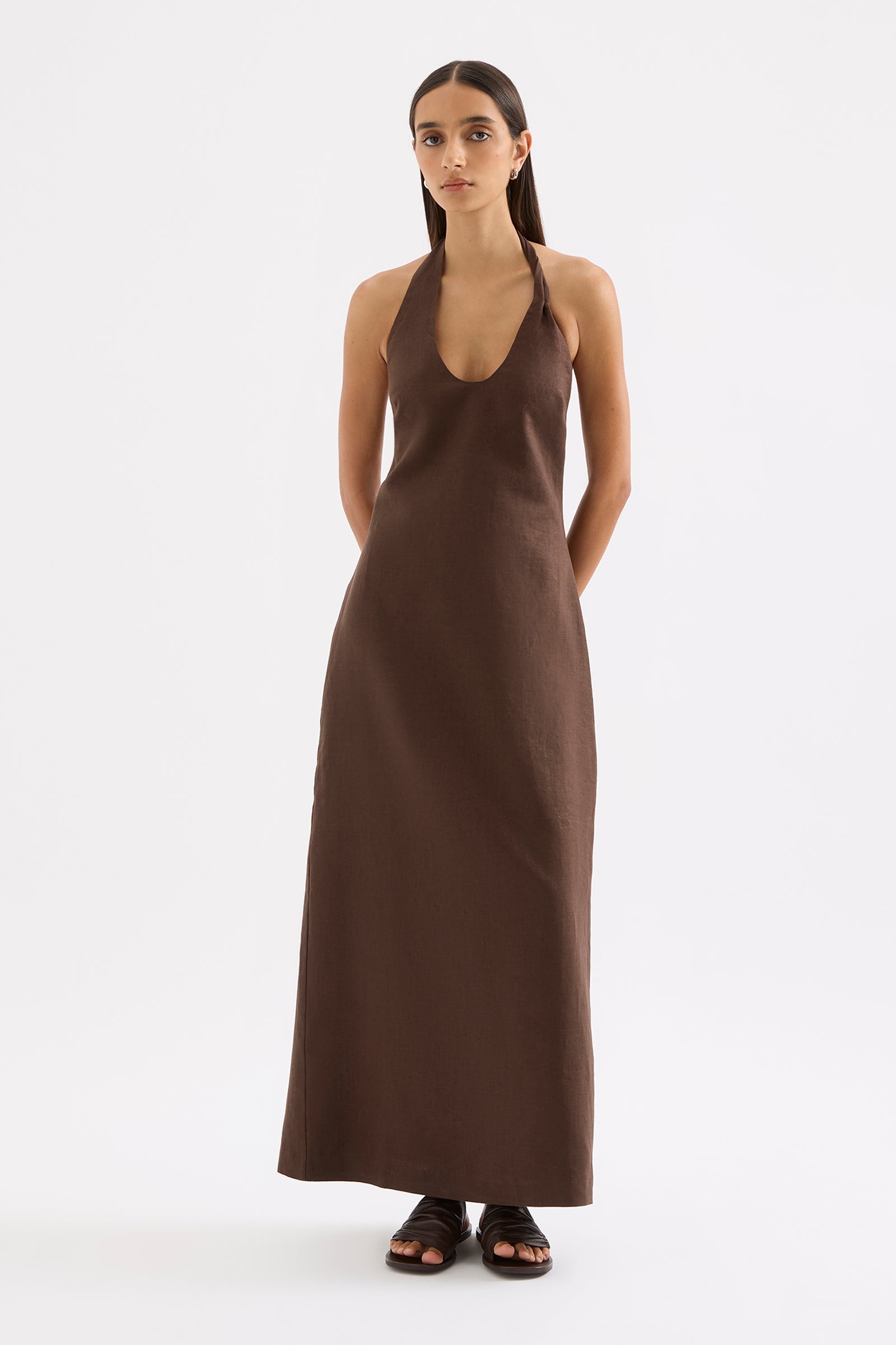 Zayda Linen Dress Chocolate 