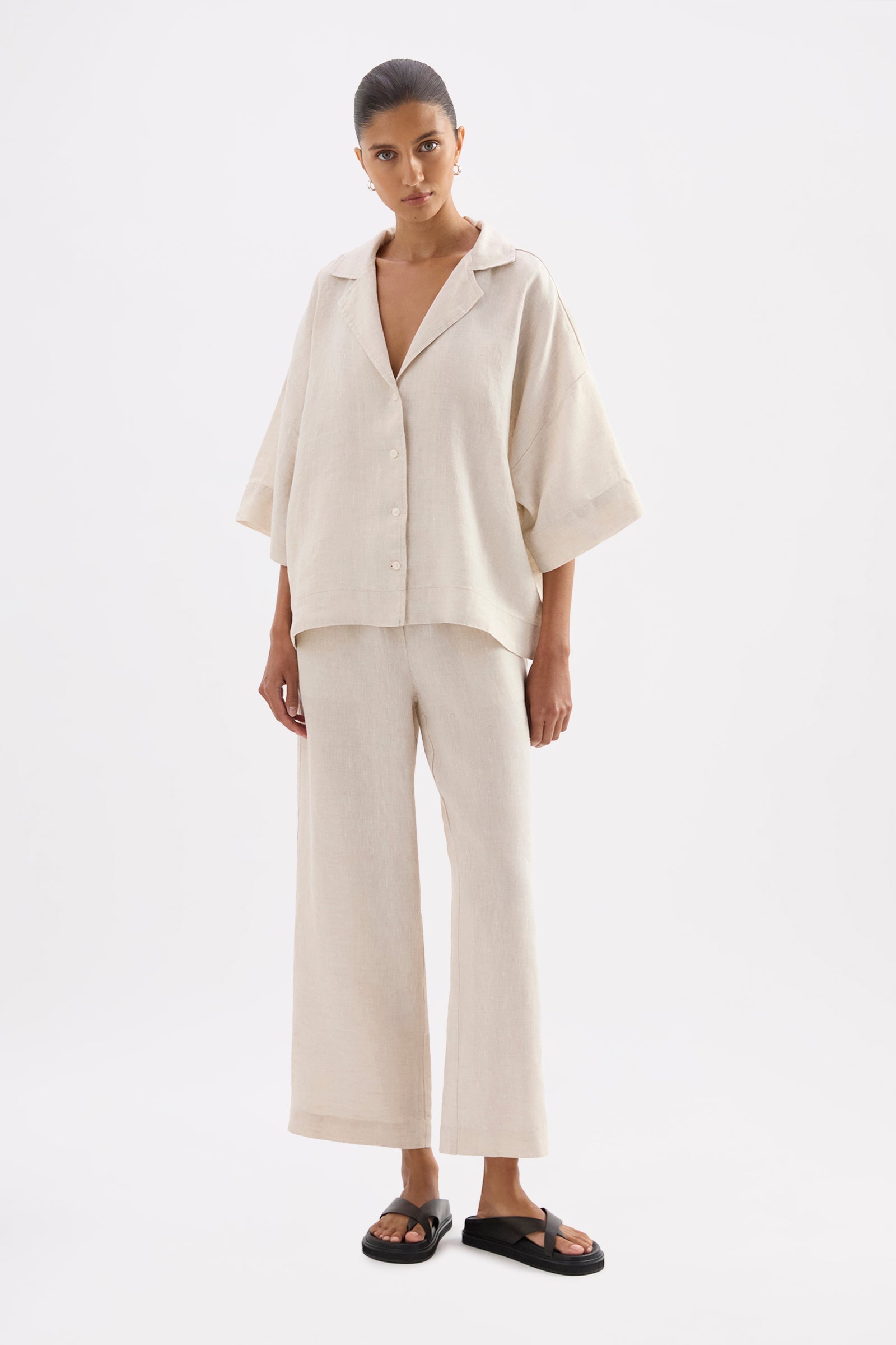 Lounge Linen Crop Pant Natural 