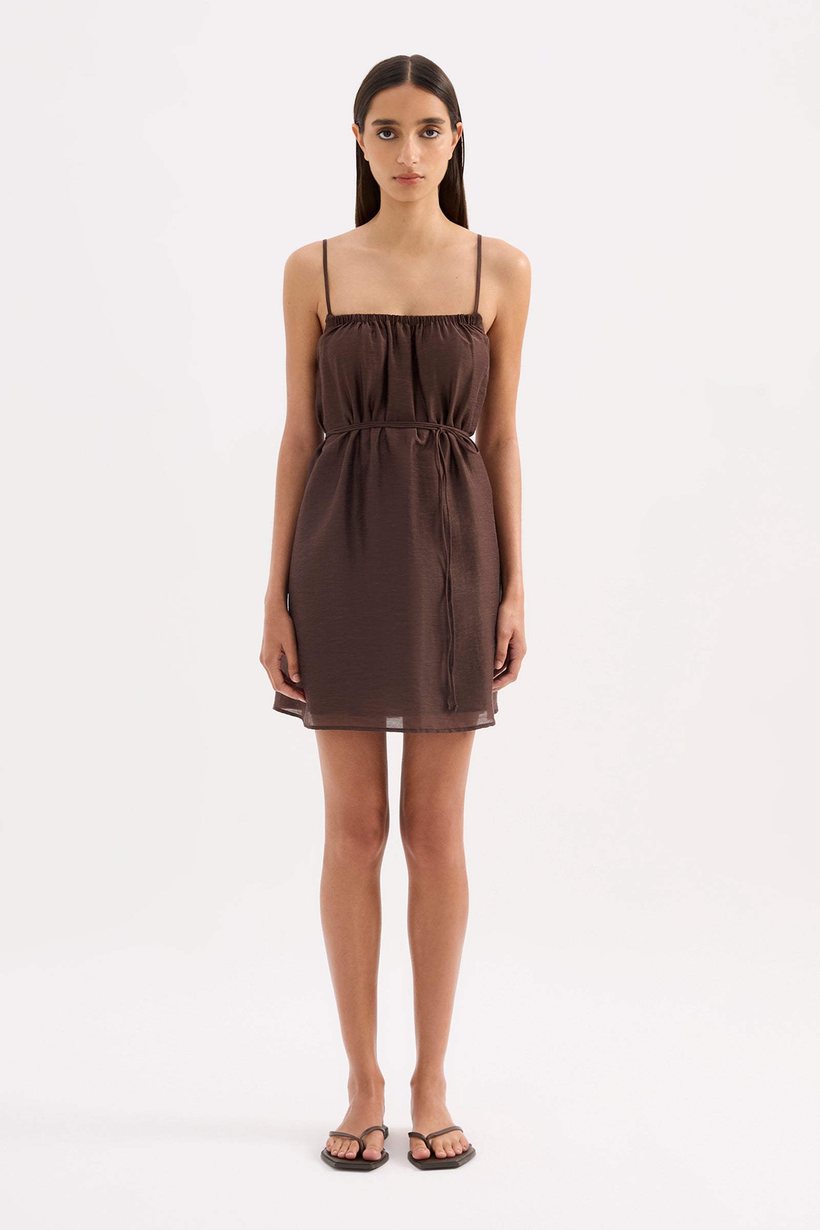 Ziki Linen Mini Dress Chocolate 